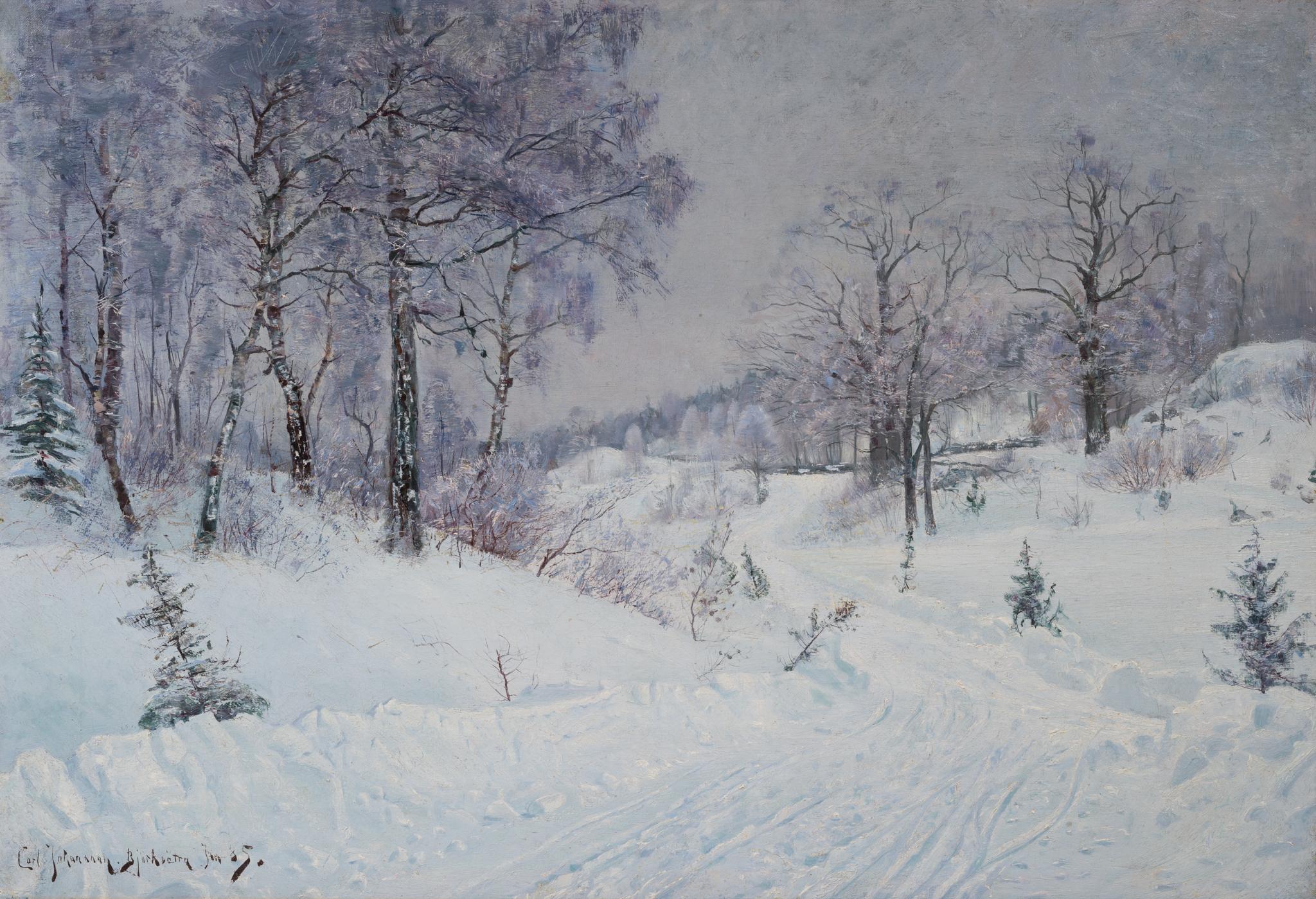 Winter Landscape from Björksätra, Stockholm, 1885 - Impressionist Painting by Carl Johansson 