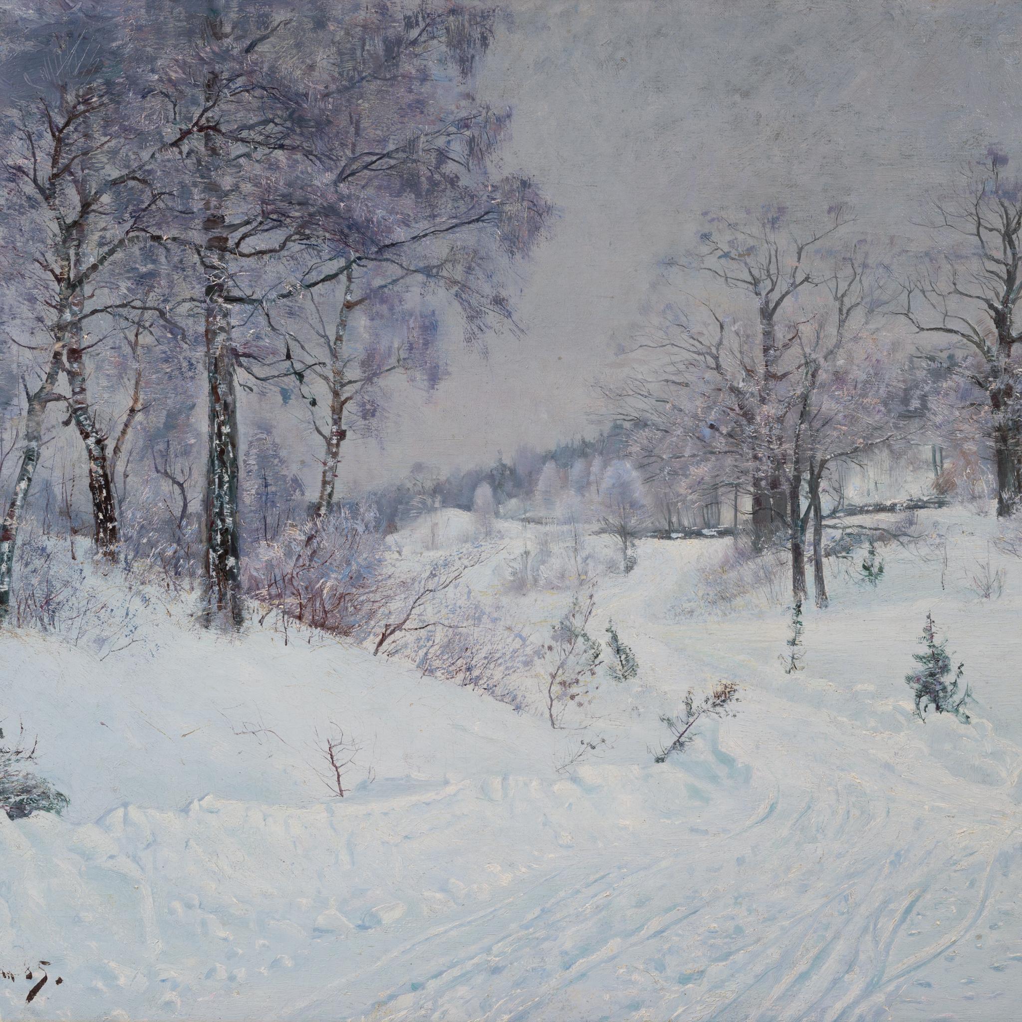 Winter Landscape from Björksätra, Stockholm, 1885 - Gray Landscape Painting by Carl Johansson 