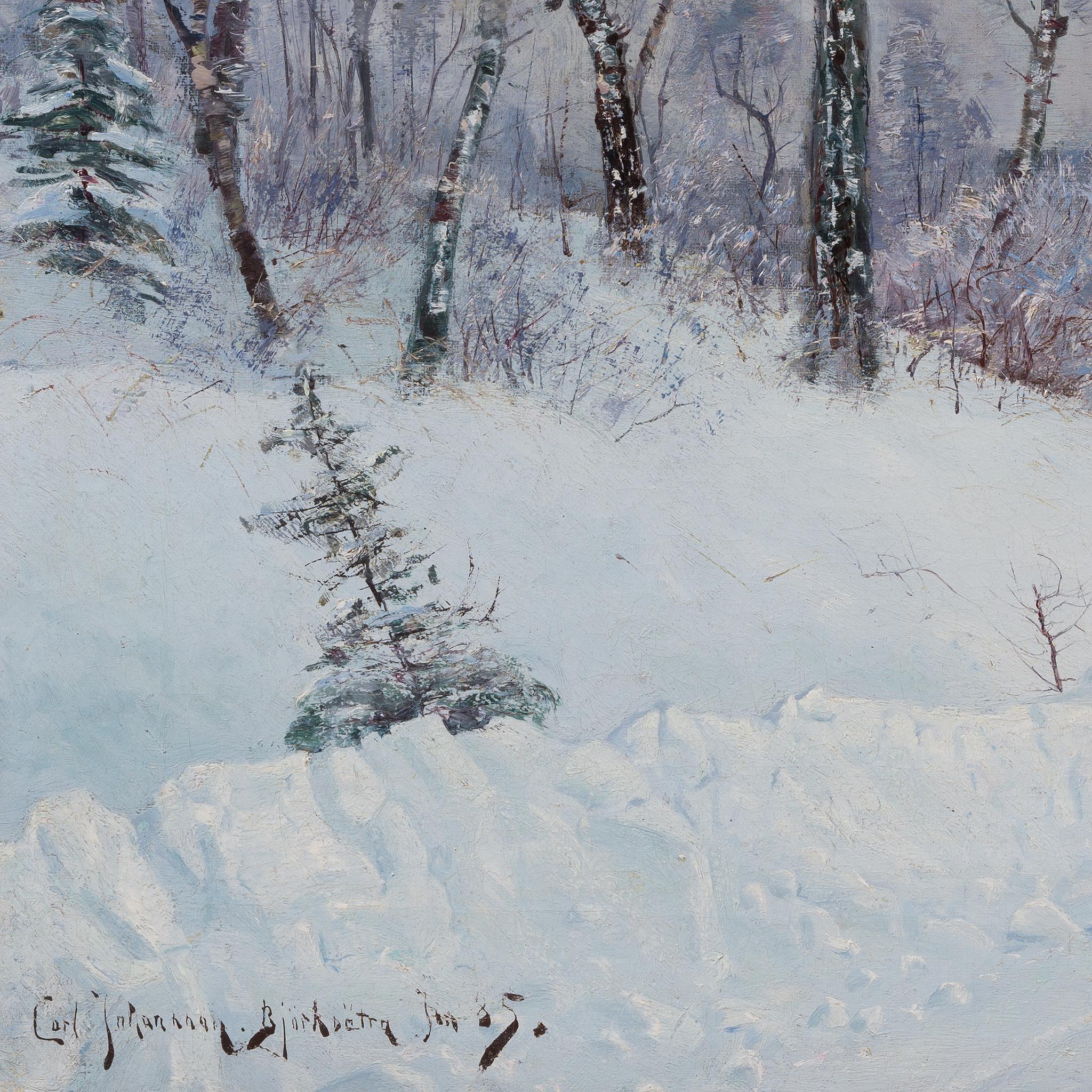 Carl Johansson (1863-1944) Sweden

Winter Landscape from Björksätra, 1885

oil on canvas
signed Carl Johansson Björksätra 85.
Framed: 74 × 99.5 cm (29 ¹/₈ × 39 ³/₈ in)
Unframed: 57 × 82.5 cm (22 ⁷/₁₆ × 32 ¹/₂ in)

Restoration by Sonia Leon,