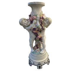 Carl 'Karl' Klimt Ceramic/Pottery Glazed Stand, Column with Putti/Putto, Flower