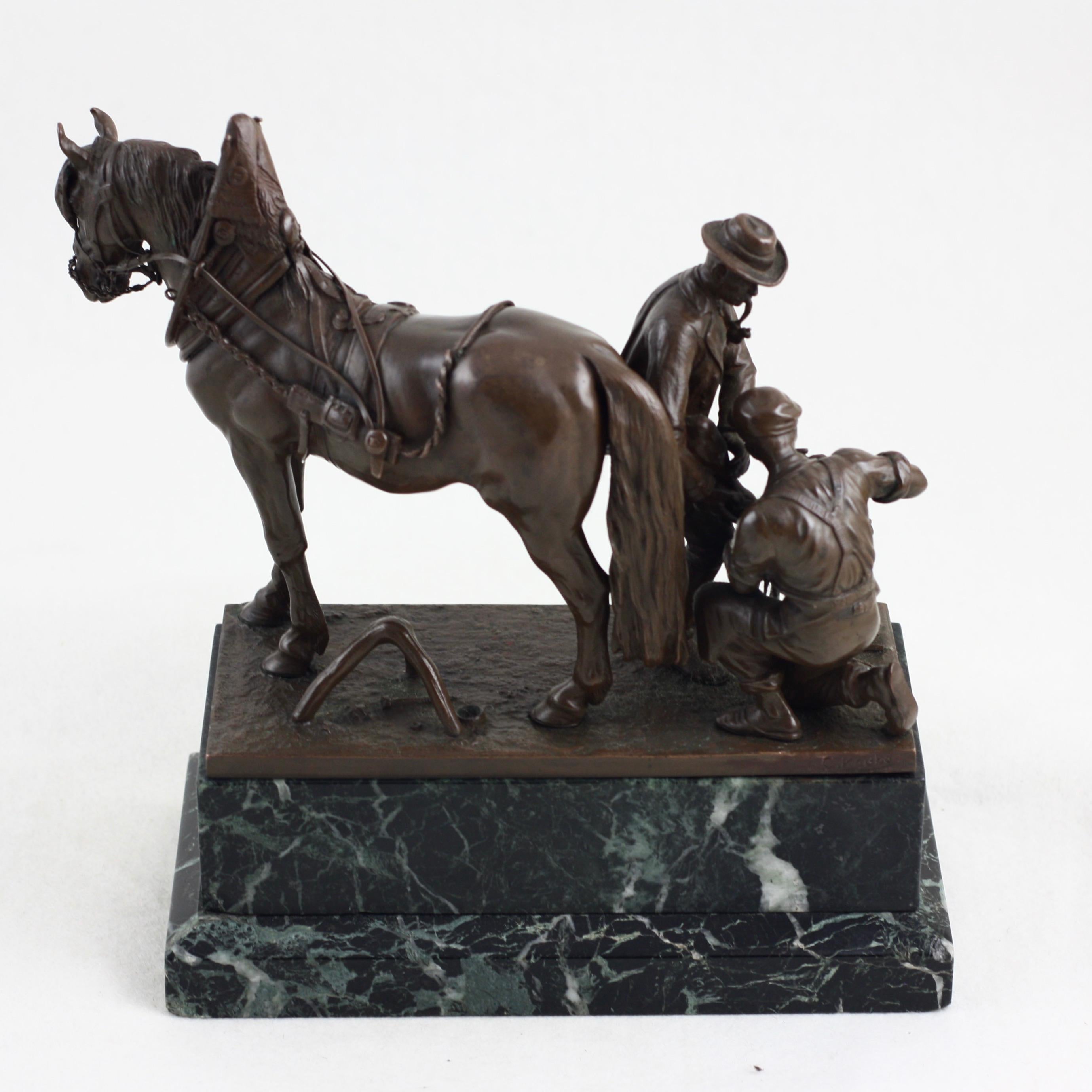 Early 20th Century Carl Kauba '1870-1930' Bronze Two Farriers and Horse, circa 1900