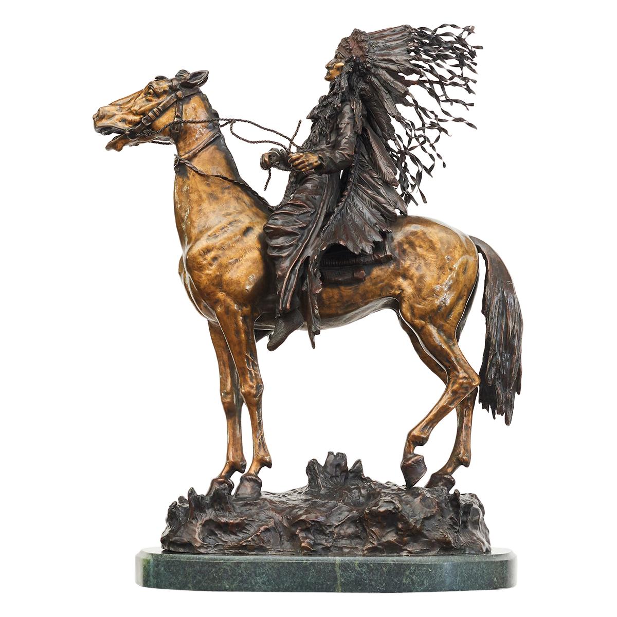 Carl Kauba Bronze Sculpture, "Indian Chief on Horseback"