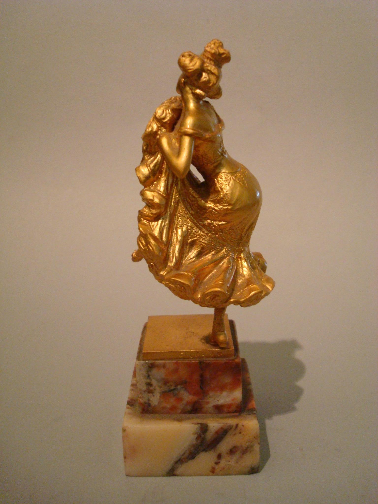Gilt Carl Kauba Bronze Sculpture / Paperweight of a Cancan Dancing Lady Vienna