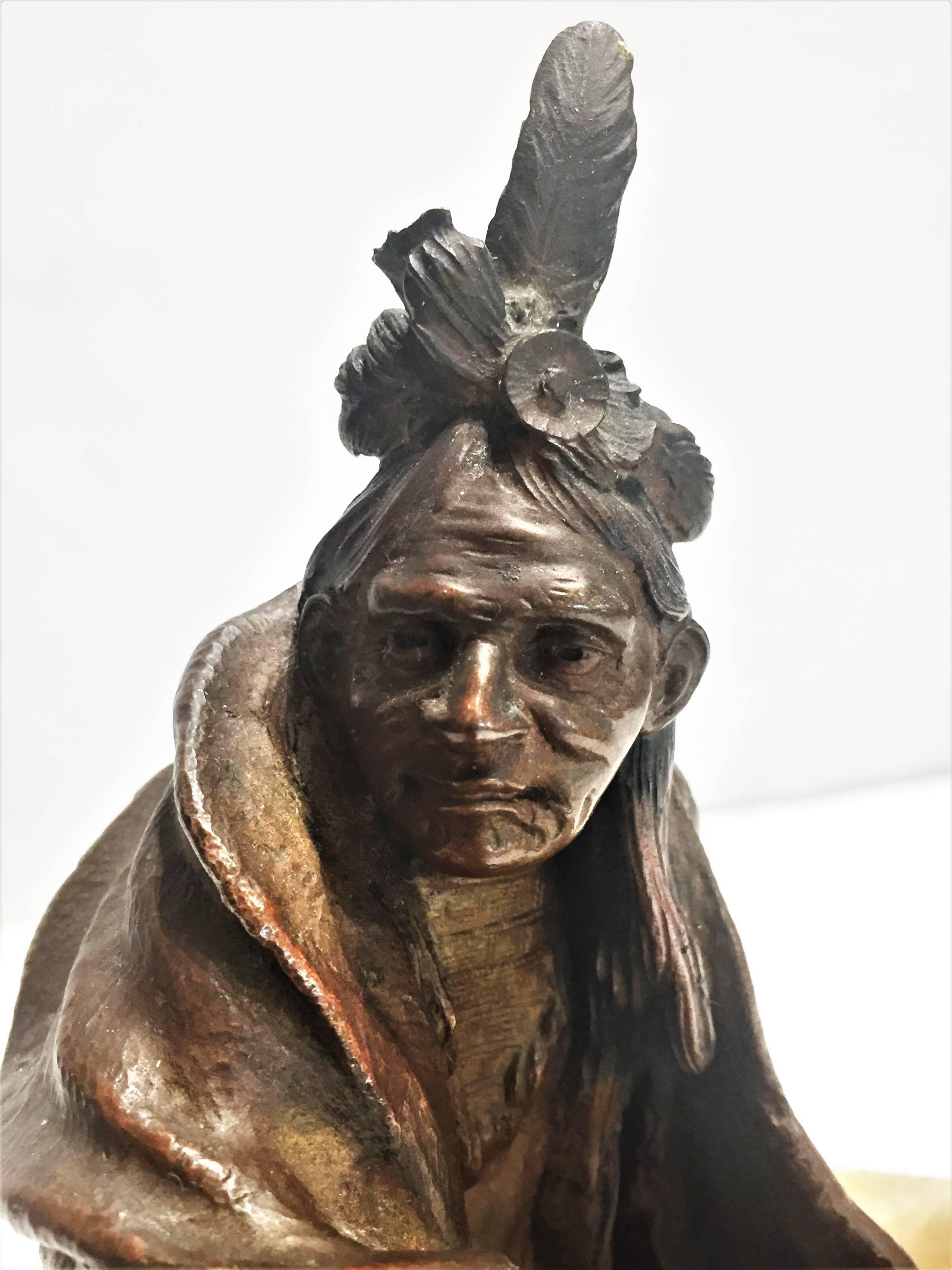 Hand-Crafted Carl Kauba, Native American with Tomahawk, Vienna Bronze, 19th Century