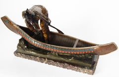 A Native American Stepping Into His Canoe