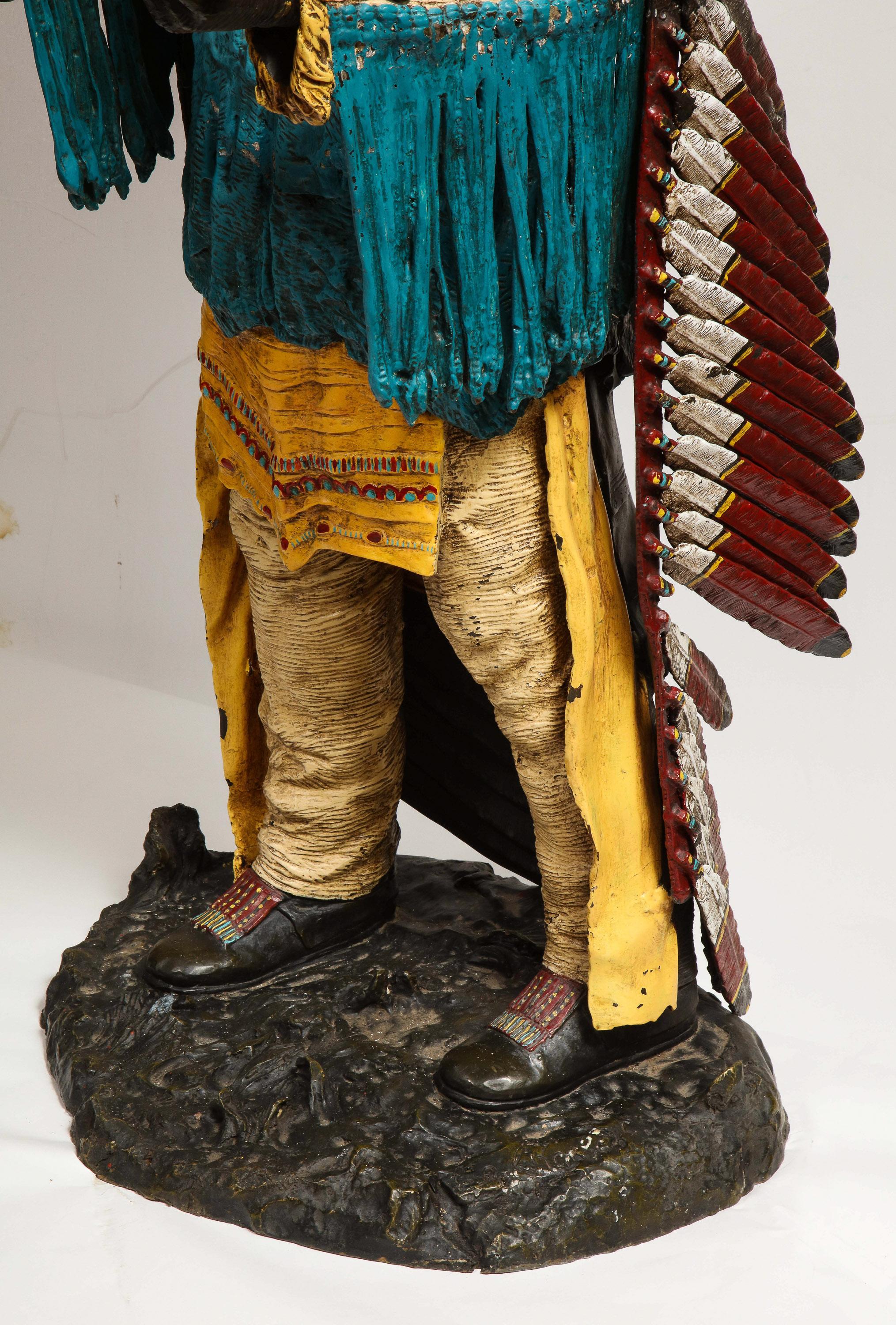 Near Life-Size Polychrome Bronze of a Native American Indian Chief after Kauba 3