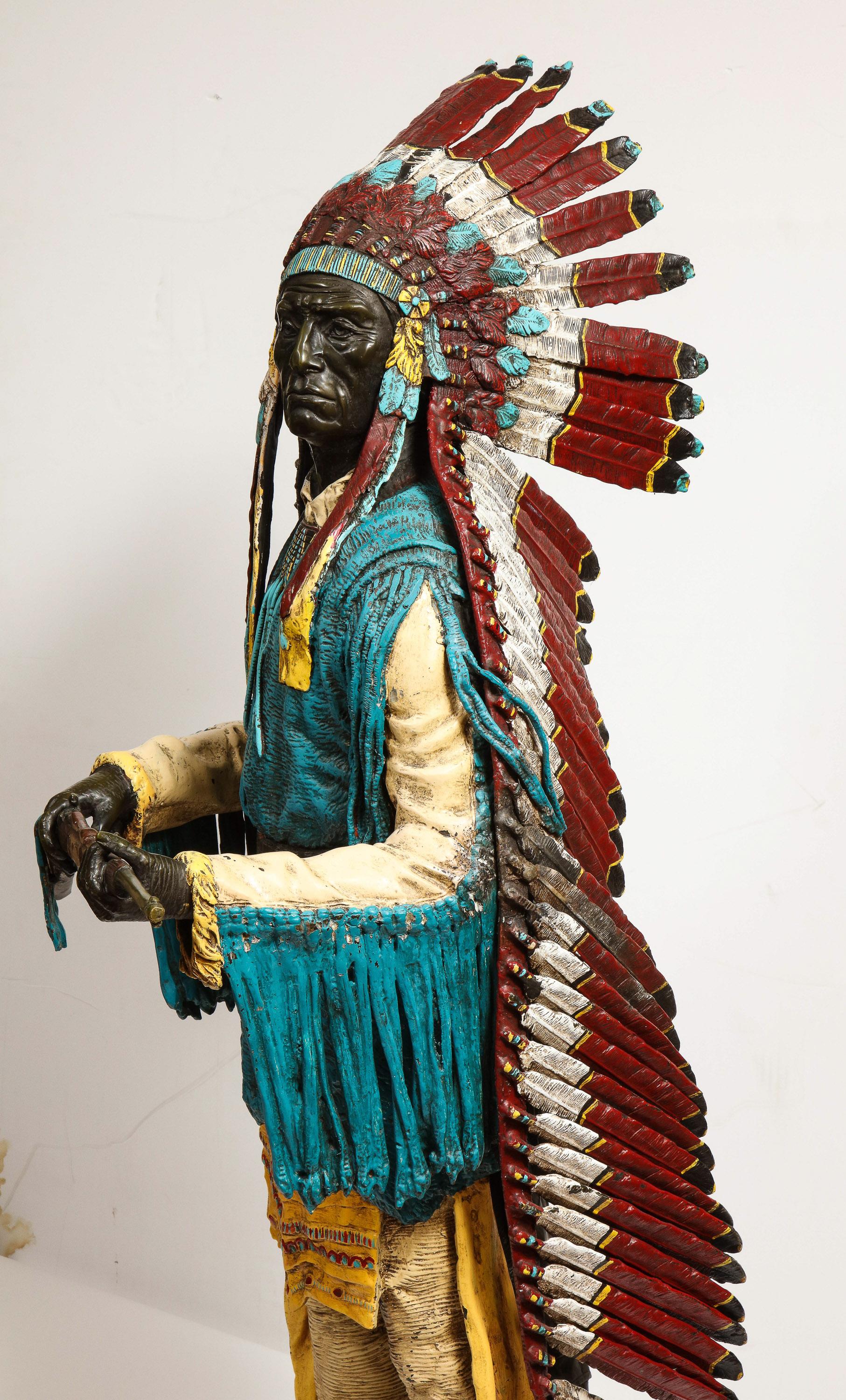 Near Life-Size Polychrome Bronze of a Native American Indian Chief after Kauba 5