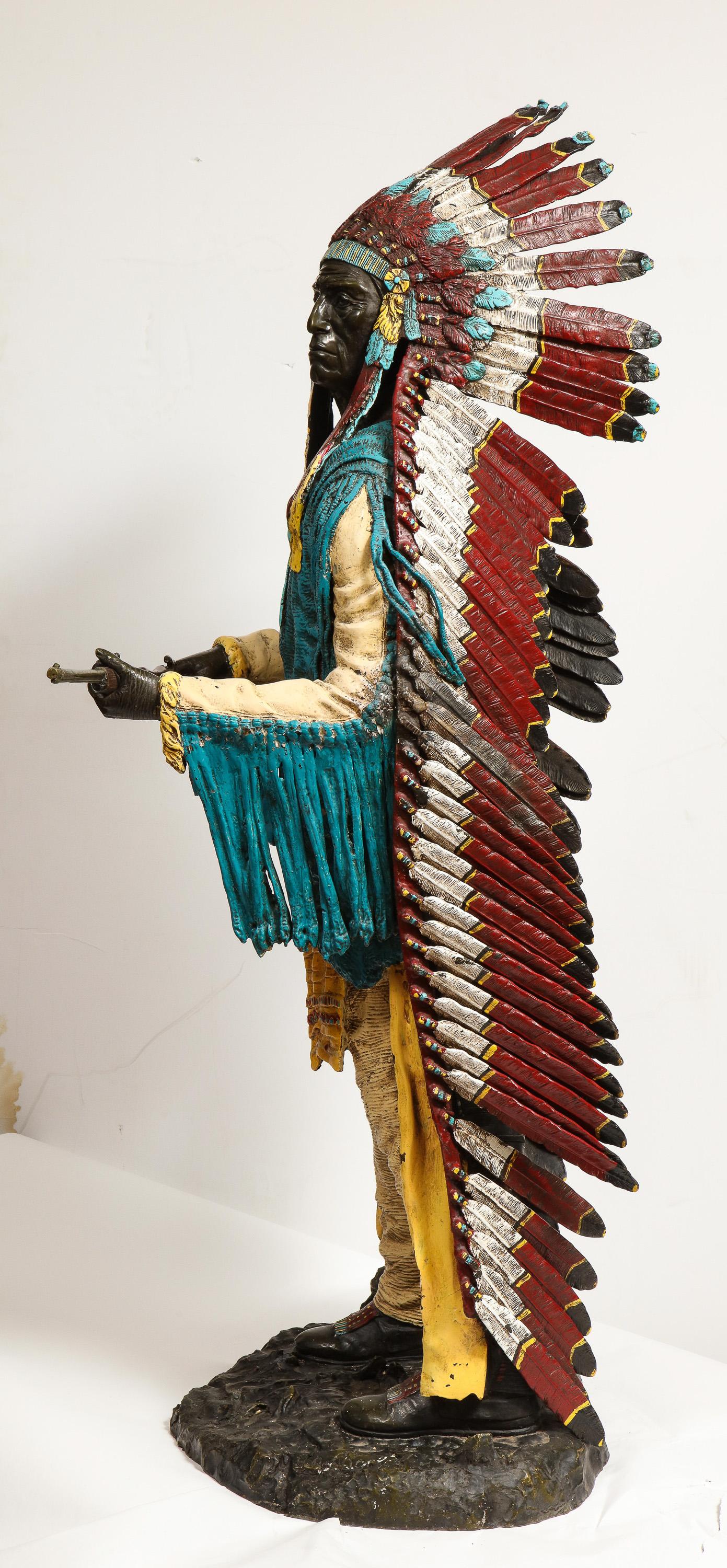 Near Life-Size Polychrome Bronze of a Native American Indian Chief after Kauba 8
