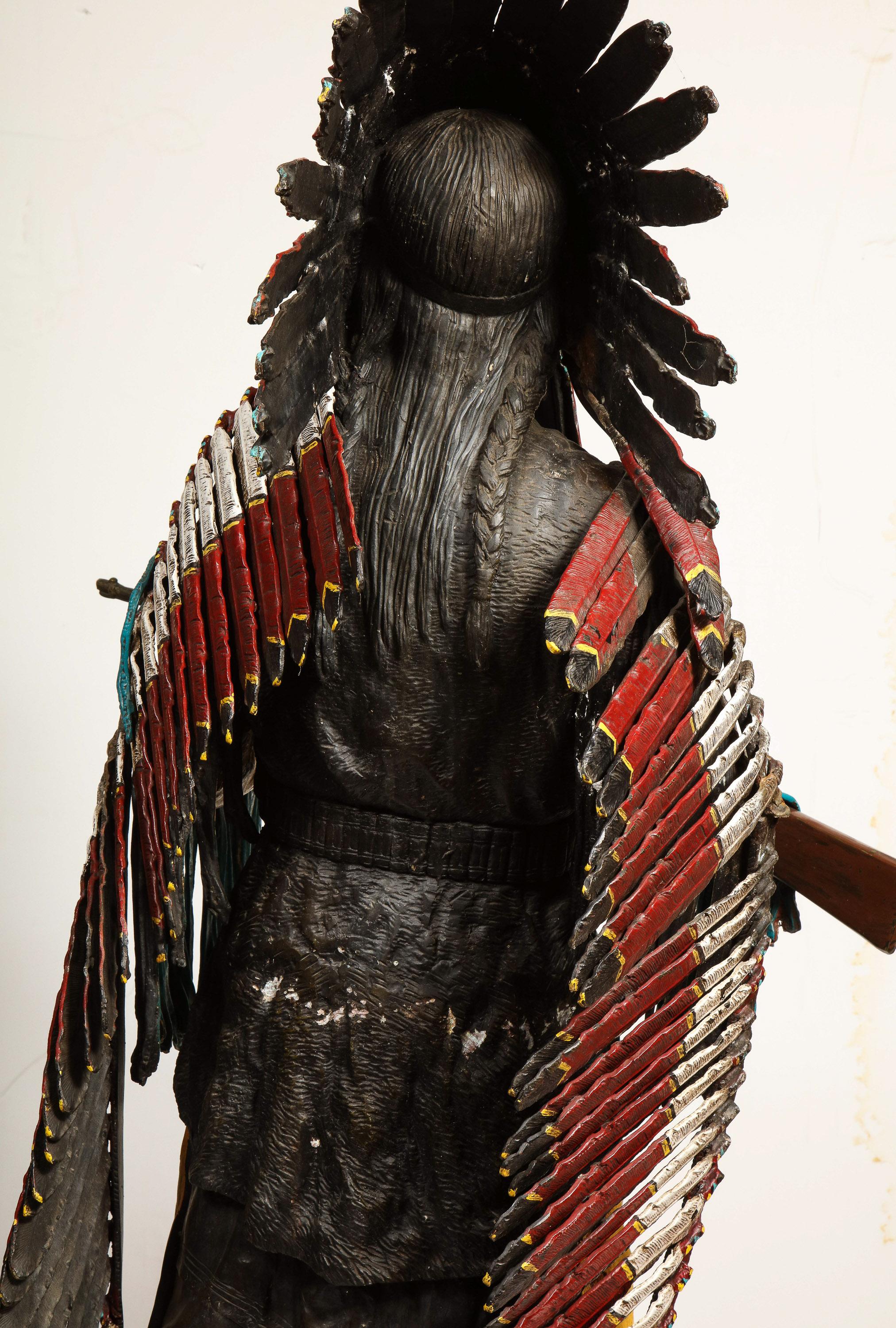 Near Life-Size Polychrome Bronze of a Native American Indian Chief after Kauba 10