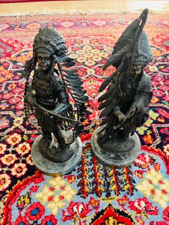 PAIR OF BRONZE INDIAN SCULPTURES BY CARL KAUBA: "WAR & PEACE"! Signed!!