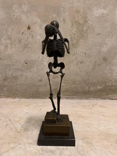 Carl Kauba Skeleton Solid Bronze Statue on Marble Pedestal