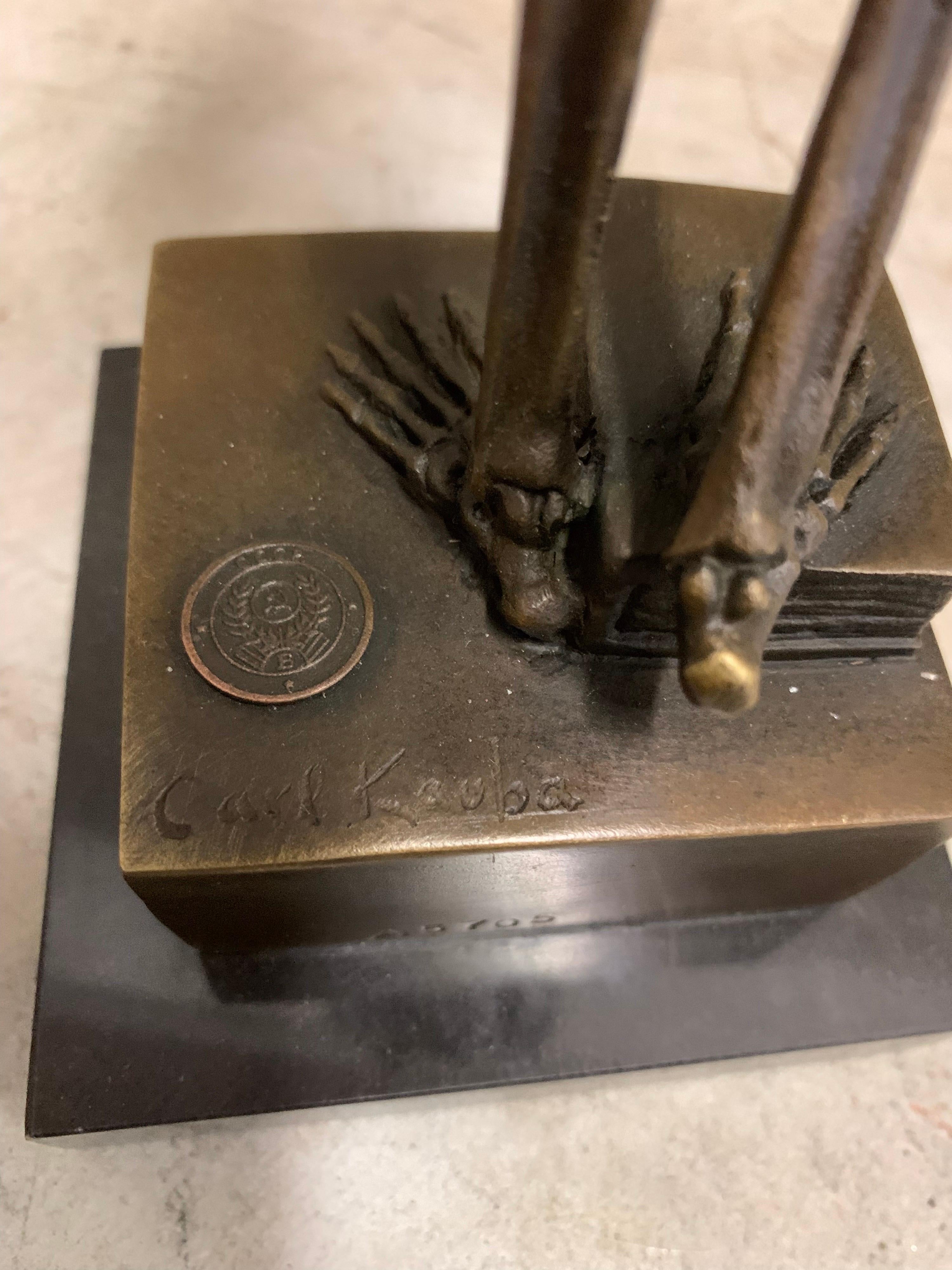 Austrian Carl Kauba Skeleton Solid Bronze Statue on Marble Pedestal