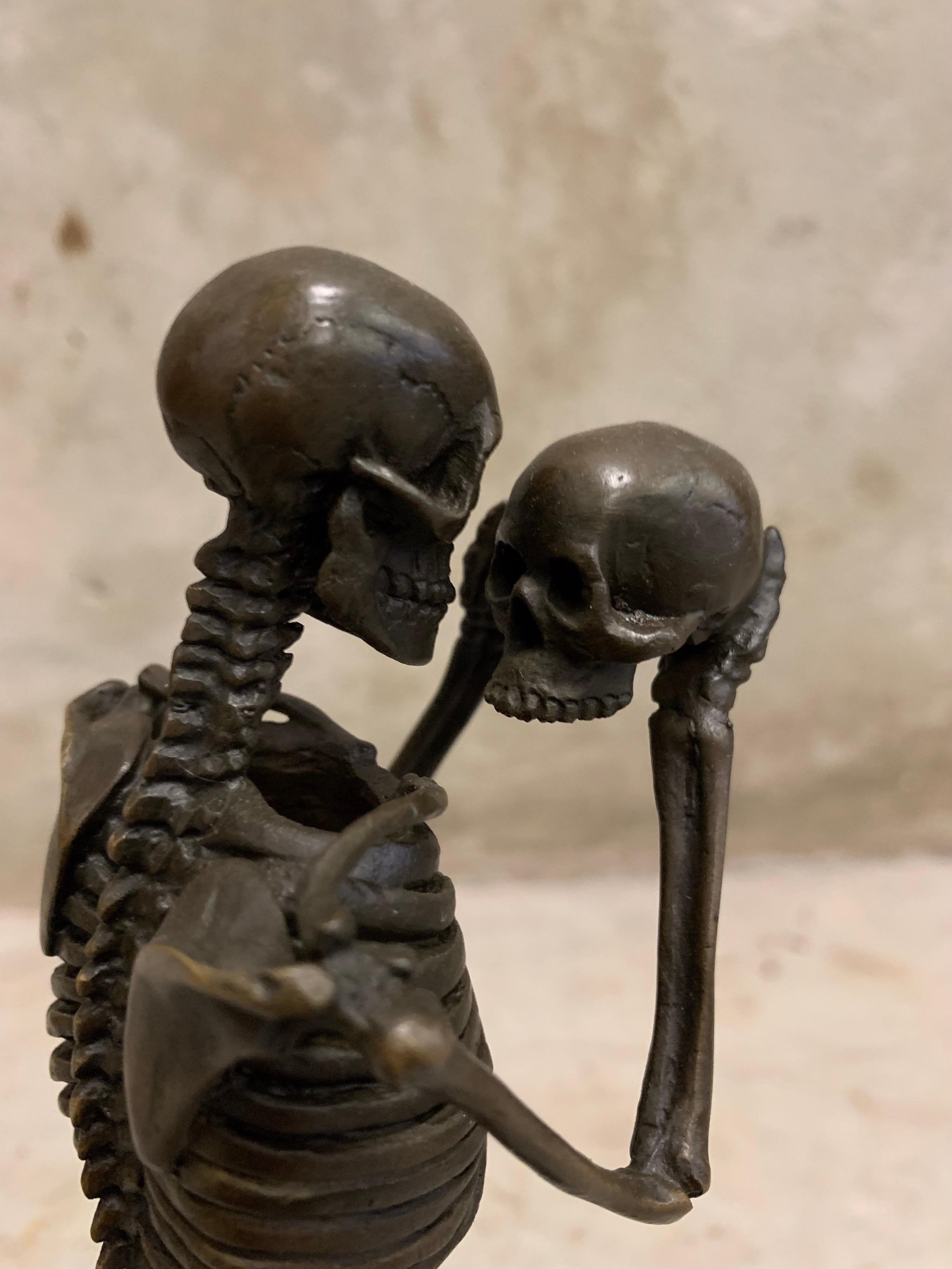 Carl Kauba Skeleton Solid Bronze Statue on Marble Pedestal 1