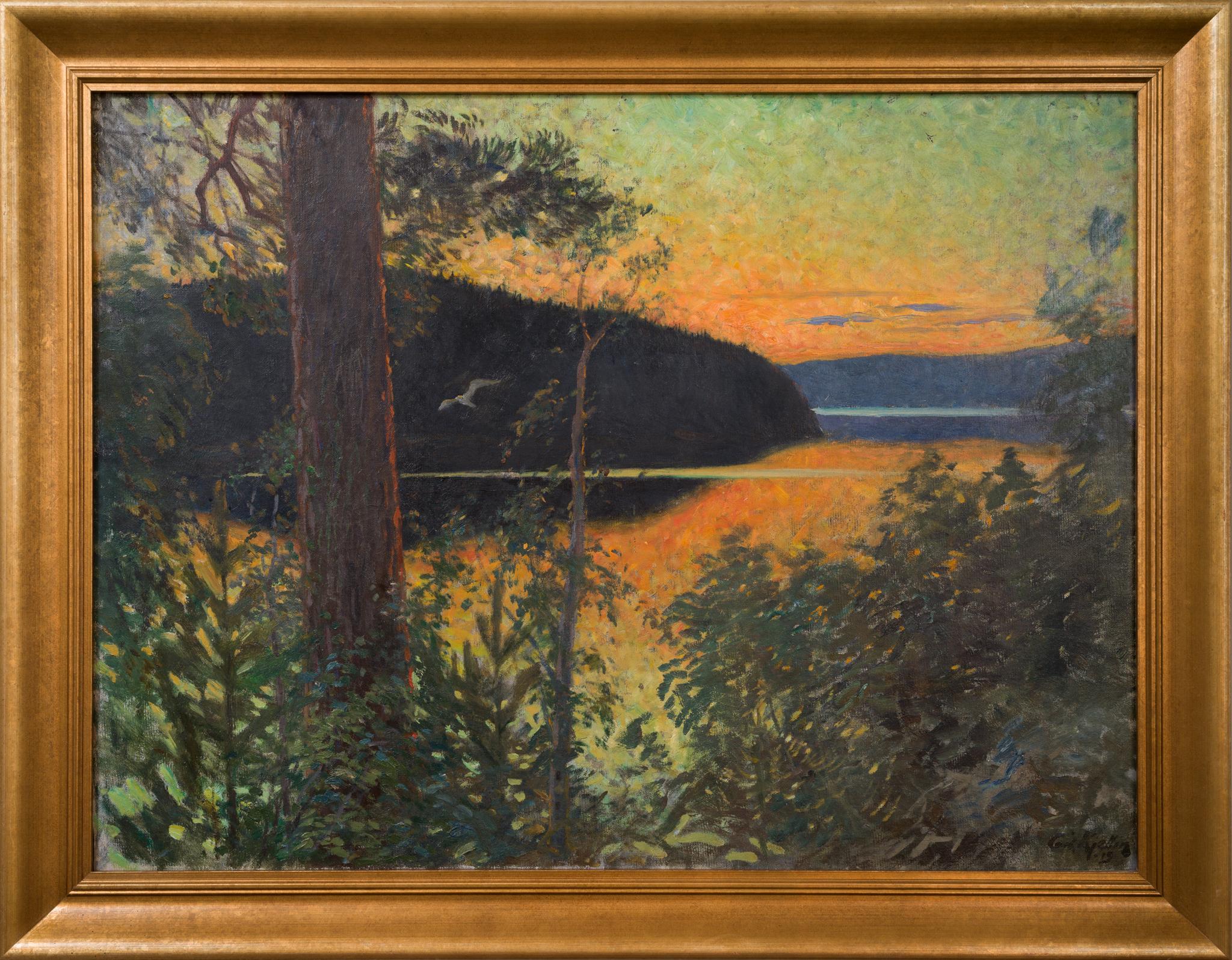 Sunset Over the Lake, 1919 by Swedish Artist Carl Kjellin (1862-1939)  For Sale 1