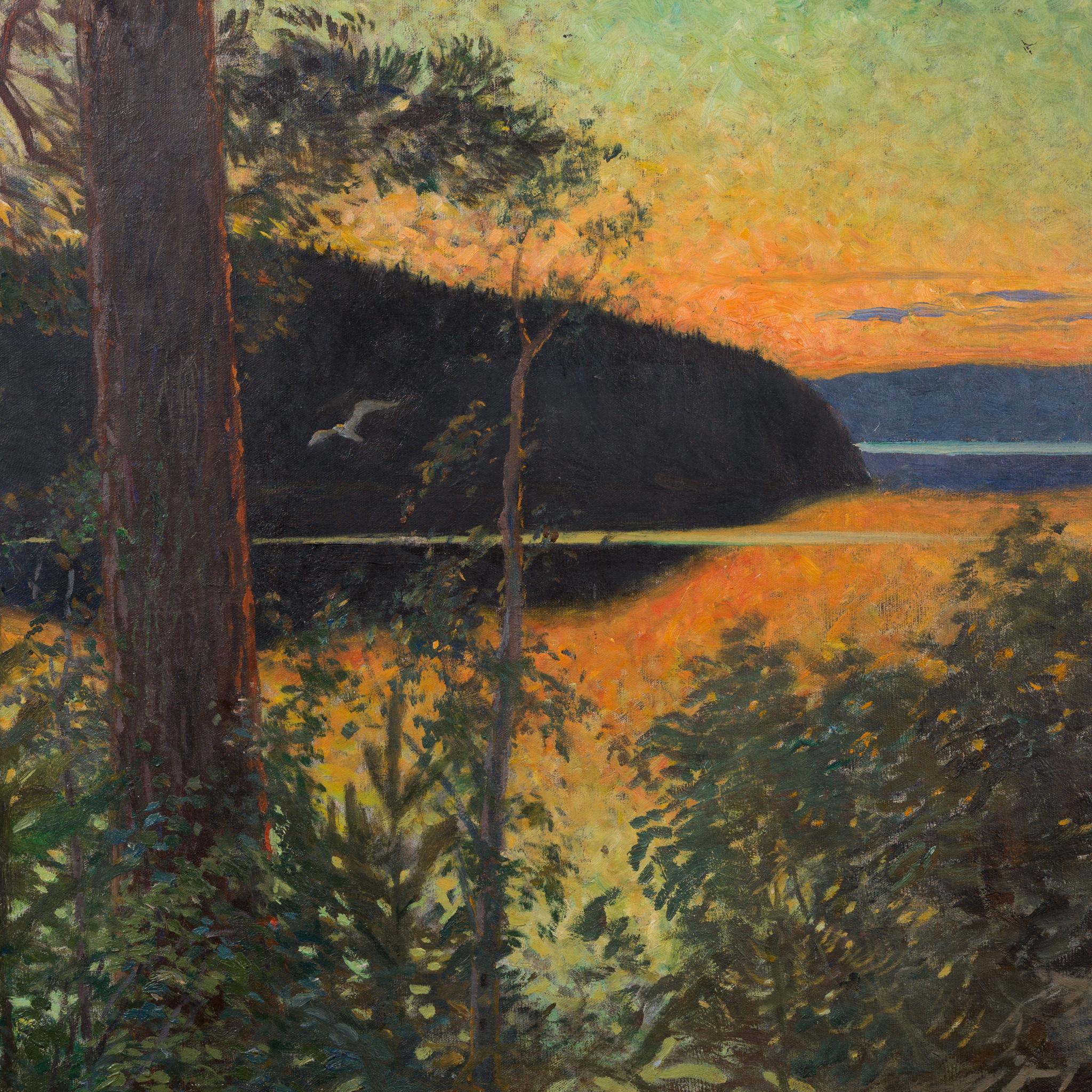 Sunset Over the Lake, 1919 by Swedish Artist Carl Kjellin (1862-1939) For Sale 2