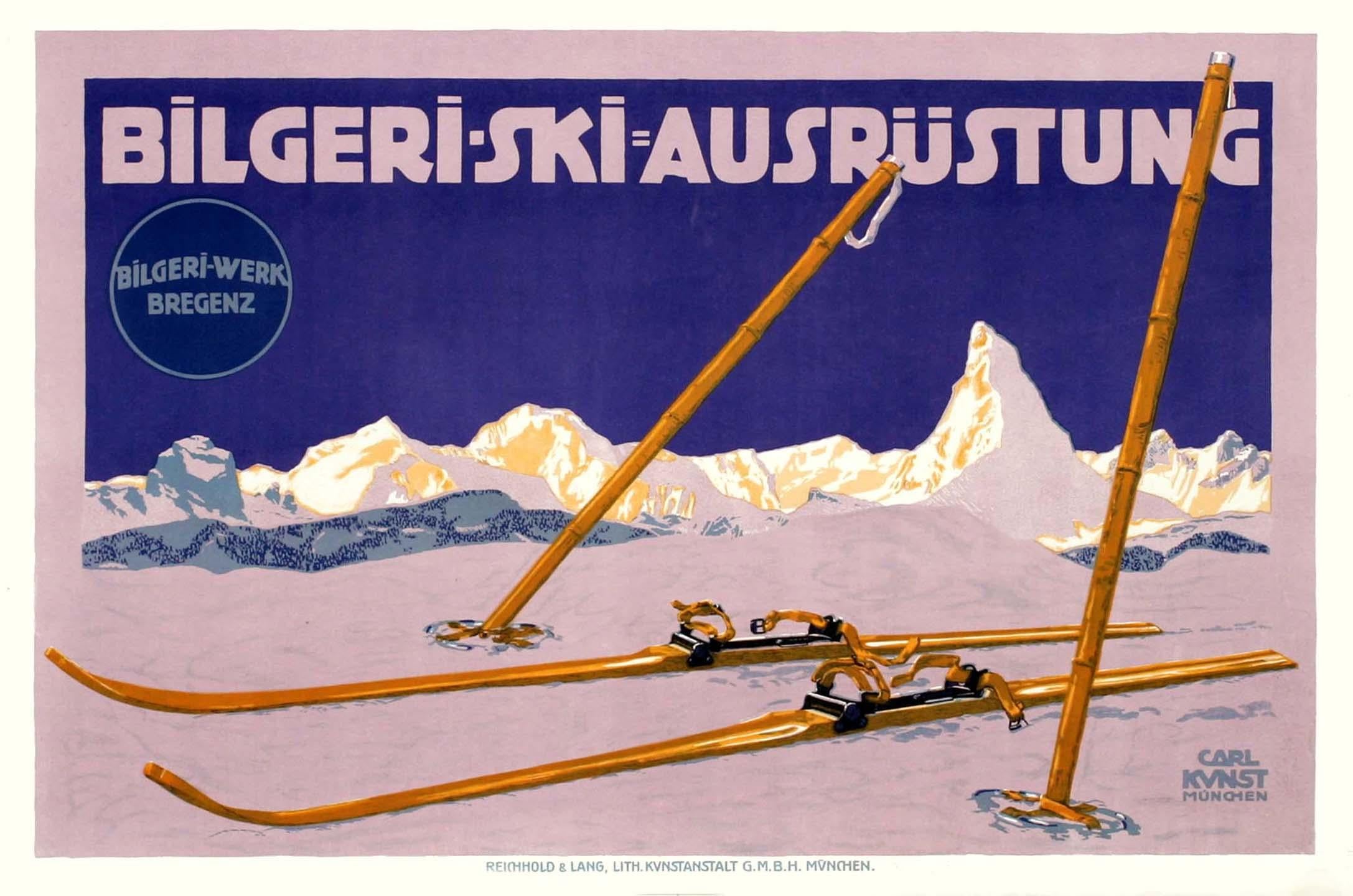 Carl Kunst Landscape Print - "Bilgeri-Ski" Original Antique Ski Poster