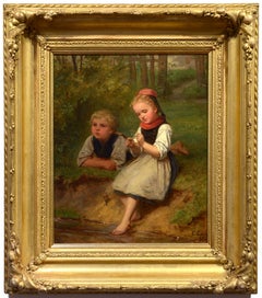 The Butterfly, 19th c, German, Realism, Genre Scene, Children, Landscape