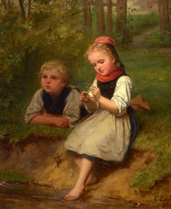 La Mariposa, Siglo XIX, Alemán, Realismo, Escena de género, Niños, Paisaje