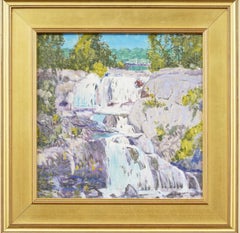 EXHIBITED American Impressionist OLD LYME Connecticut Triple Falls Oil Painting