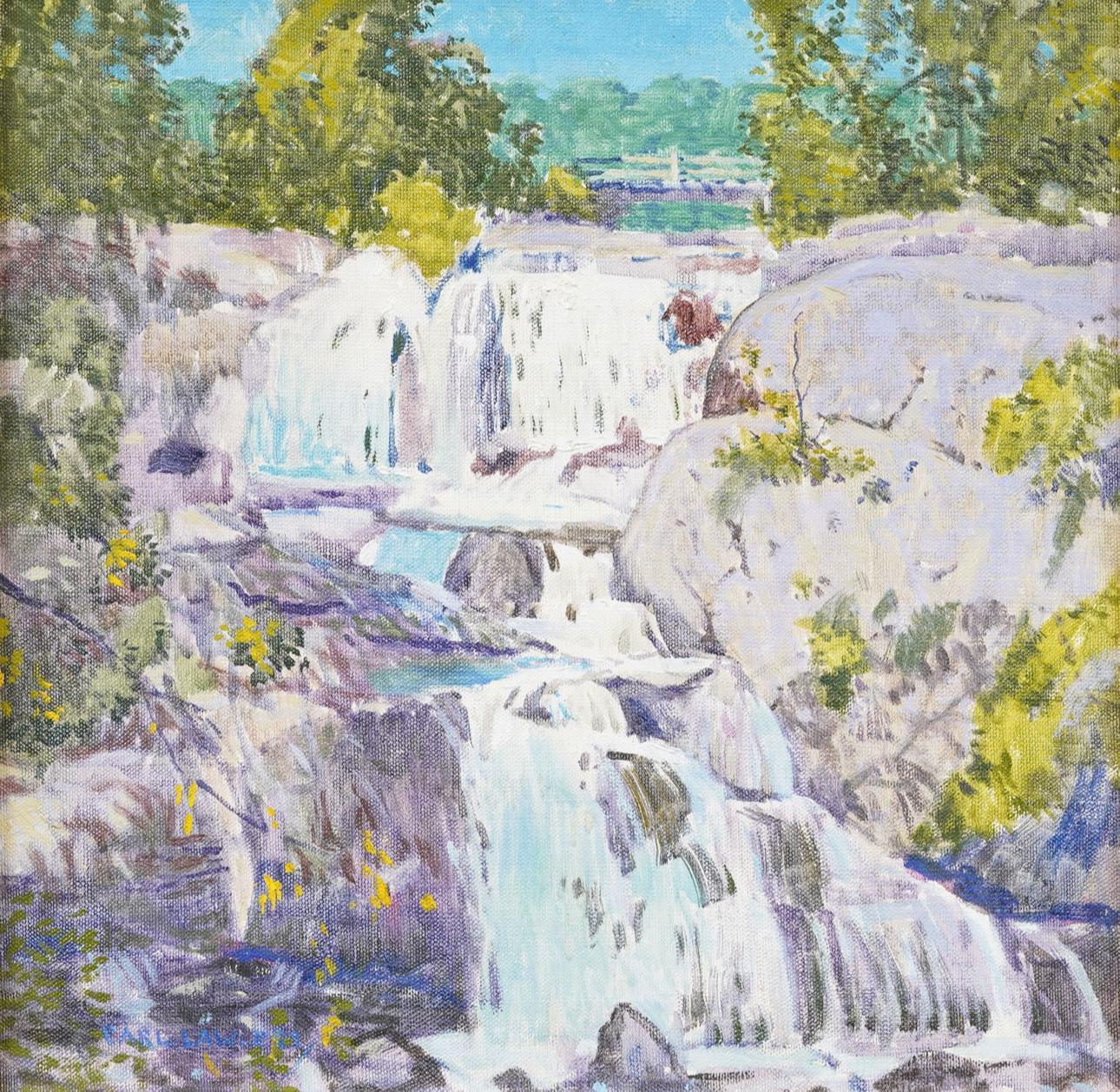EXPUESTO Pintura al óleo impresionista americana OLD LYME Connecticut Triple Falls - Painting impresionista estadounidense de carl lawless 