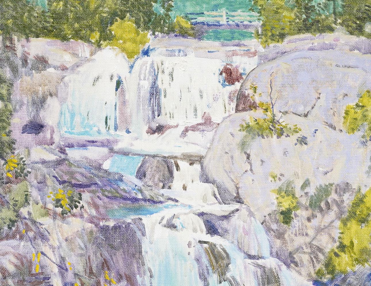 EXPUESTO Pintura al óleo impresionista americana OLD LYME Connecticut Triple Falls - Landscape Painting Beige de carl lawless 