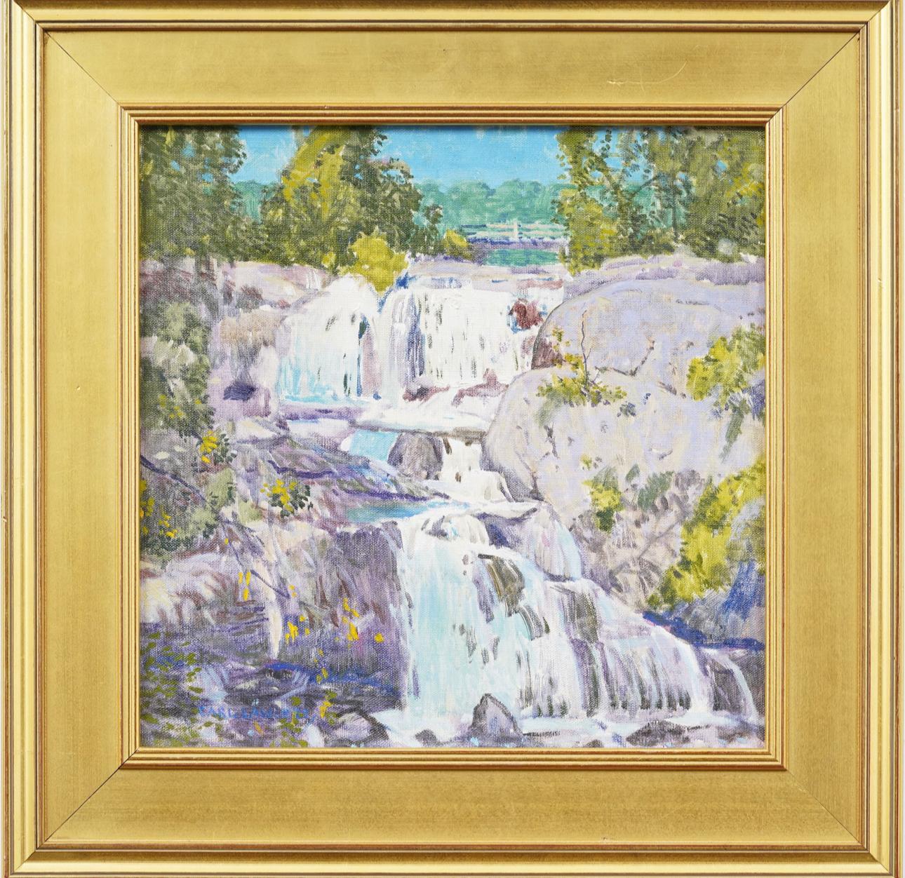EXPUESTO Pintura al óleo impresionista americana OLD LYME Connecticut Triple Falls en venta 1