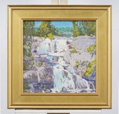 Antique EXHIBITED American Impressionist OLD LYME Connecticut Triple Falls Oil Painting