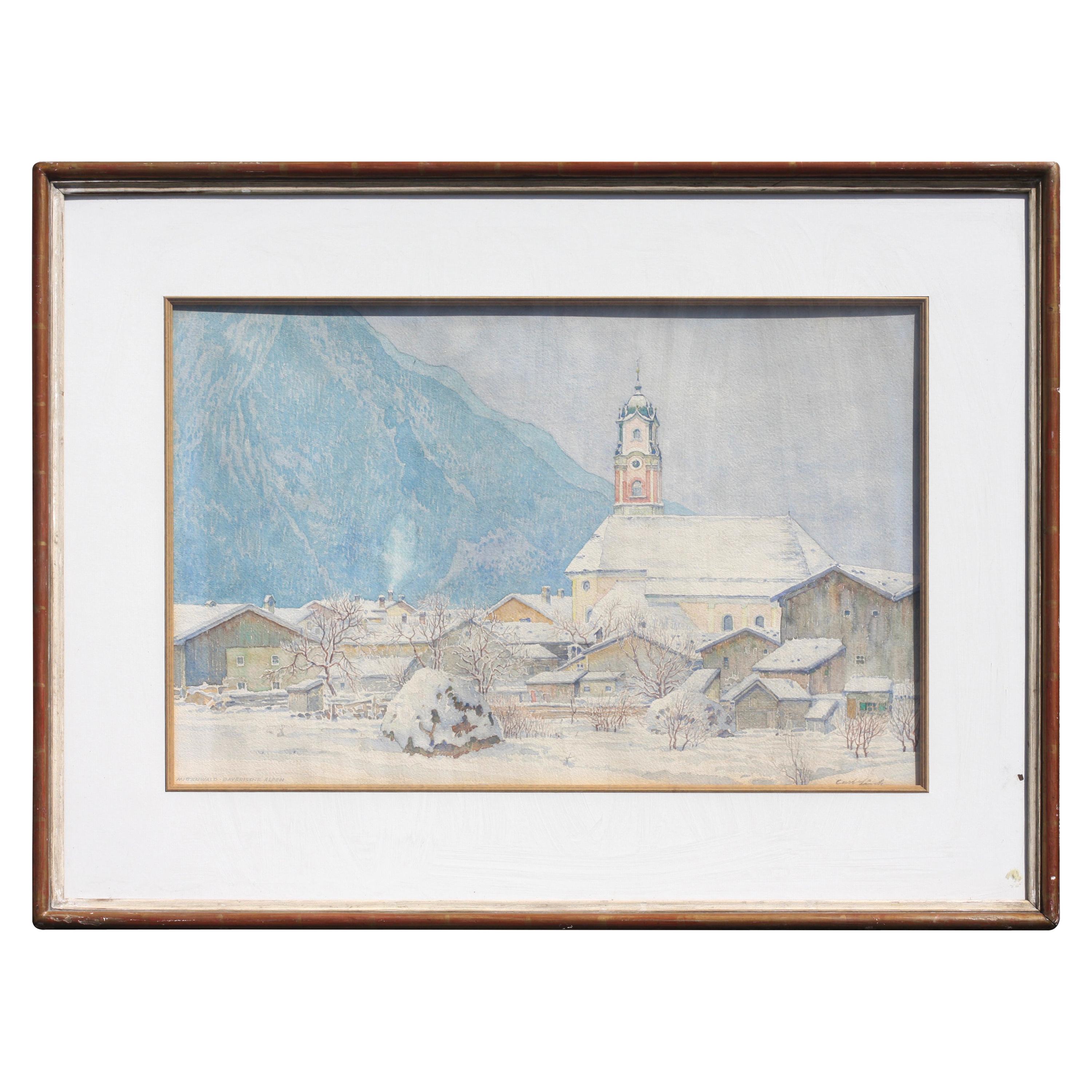 Carl Link '1887-1968' "Mittenwald-Bayerische Alpen" Watercolor