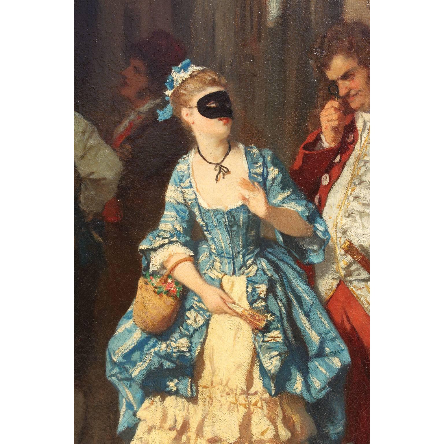 Romantique Huile sur toile, carnaval vénitien de Carl Ludwig Friedrich Becker (Allemand, 1820 à 1900) en vente