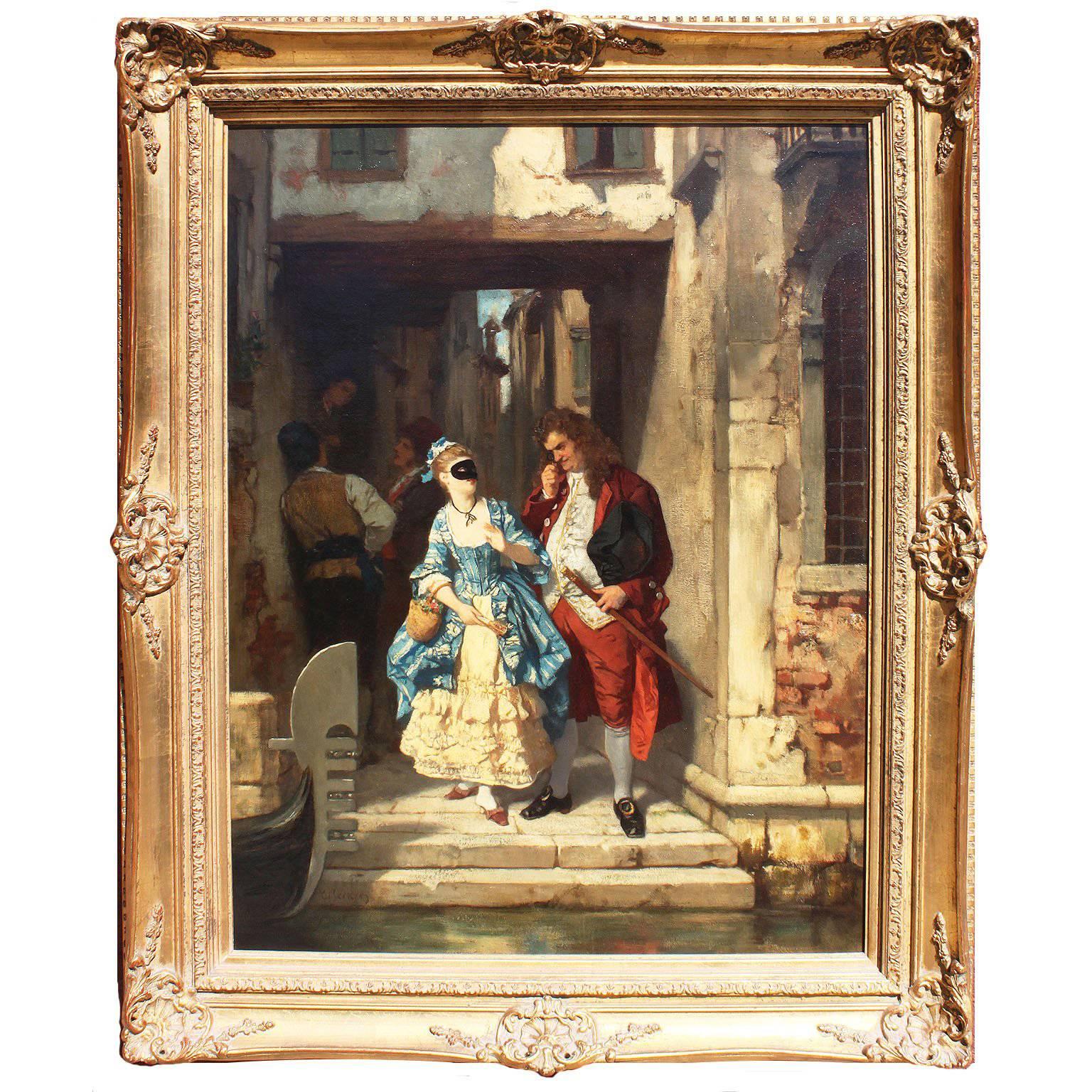 Carl Ludwig Friedrich Becker 'German, 1820-1900' Oil on Canvas Venetian Carnival For Sale