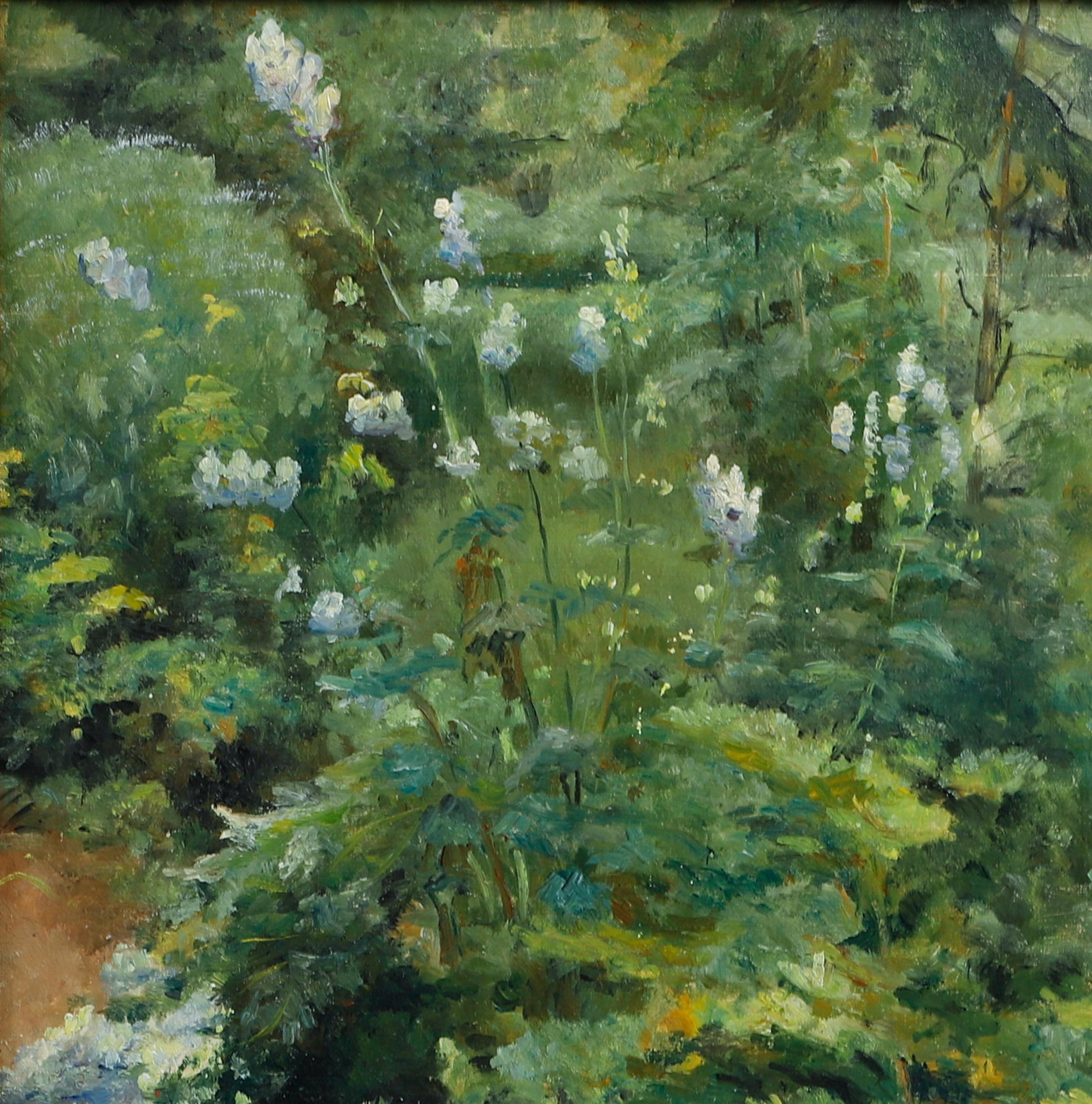 Studie von Blumen im Grünen - Anfang 20. Jahrhundert Öl auf Leinwand (Braun), Landscape Painting, von Carl Luthander