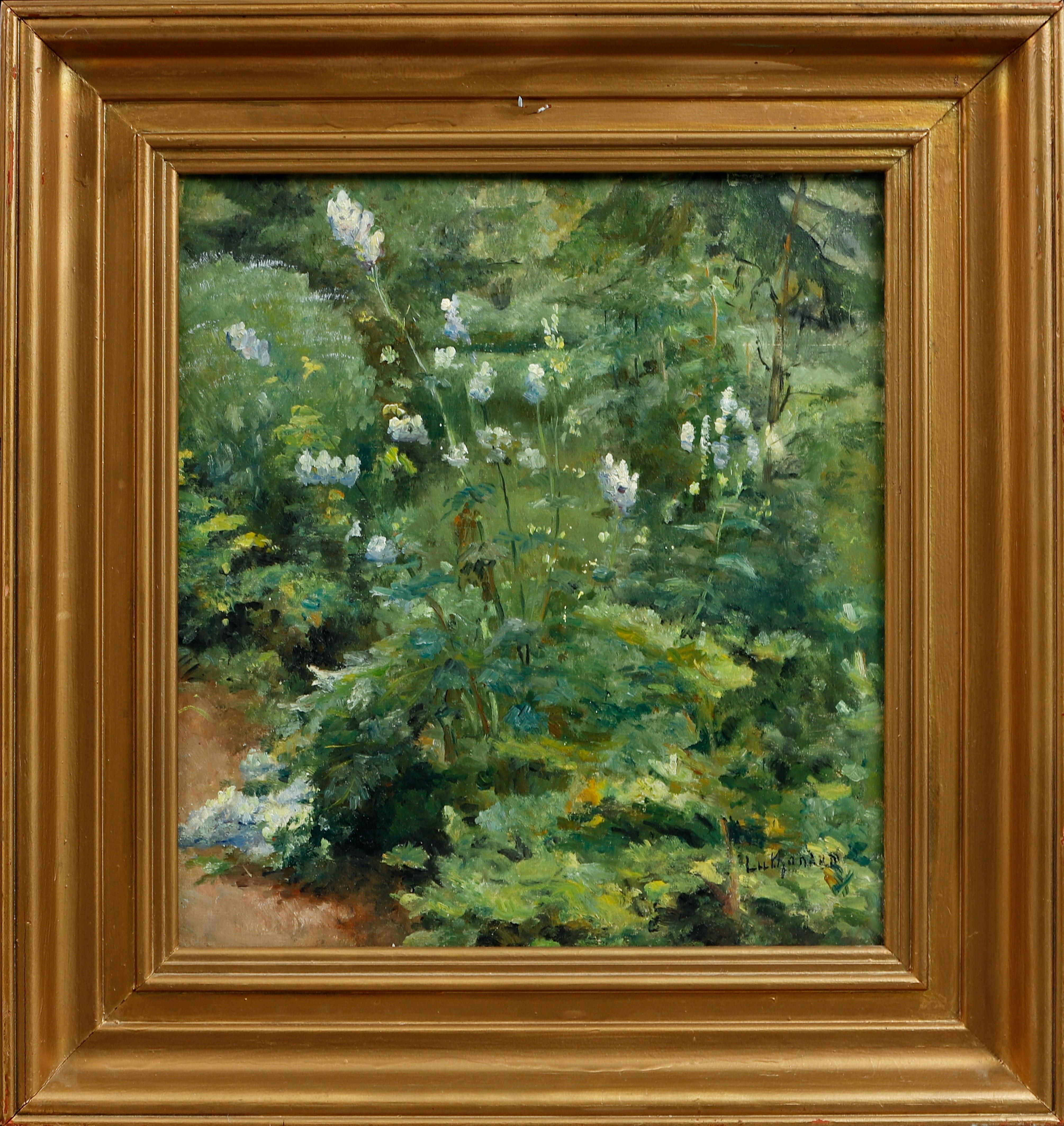 Eine Blumenstudie in der Natur von Carl Luthander (1879-1967). Öl auf Leinwand, signiert 
