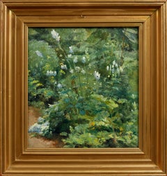 Flower Studies in the Green - Early 20th Century Oil on Canvas