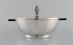 Carl M. Cohr, Denmark, Lidded Art Deco Bowl in Silver with Handle of Bakelite