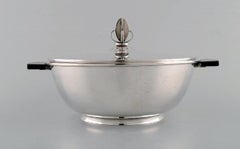 Carl M. Cohr, Denmark, Lidded Art Deco Bowl in Silver with Handle of Bakelite