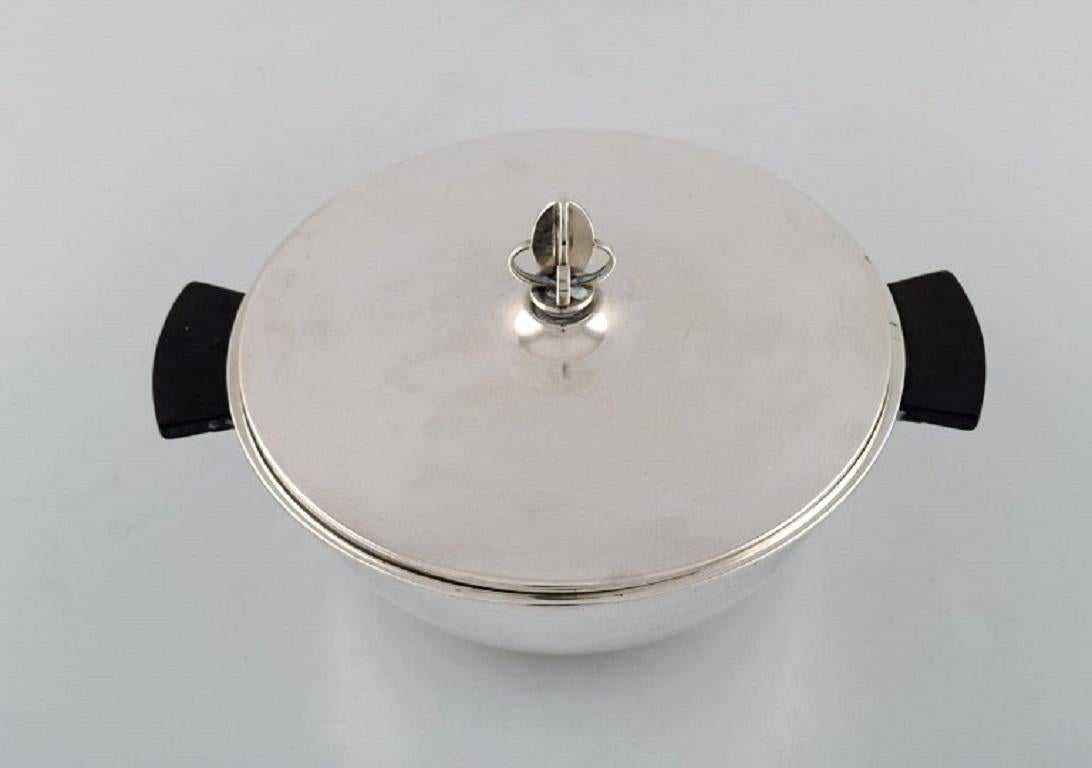 Danish Carl M. Cohr, Denmark, Lidded Art Deco Bowl in Silver with Handle of Bakelite