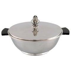 Carl M. Cohr, Denmark, Lidded Art Deco Bowl in Silver with Handle of Bakelite