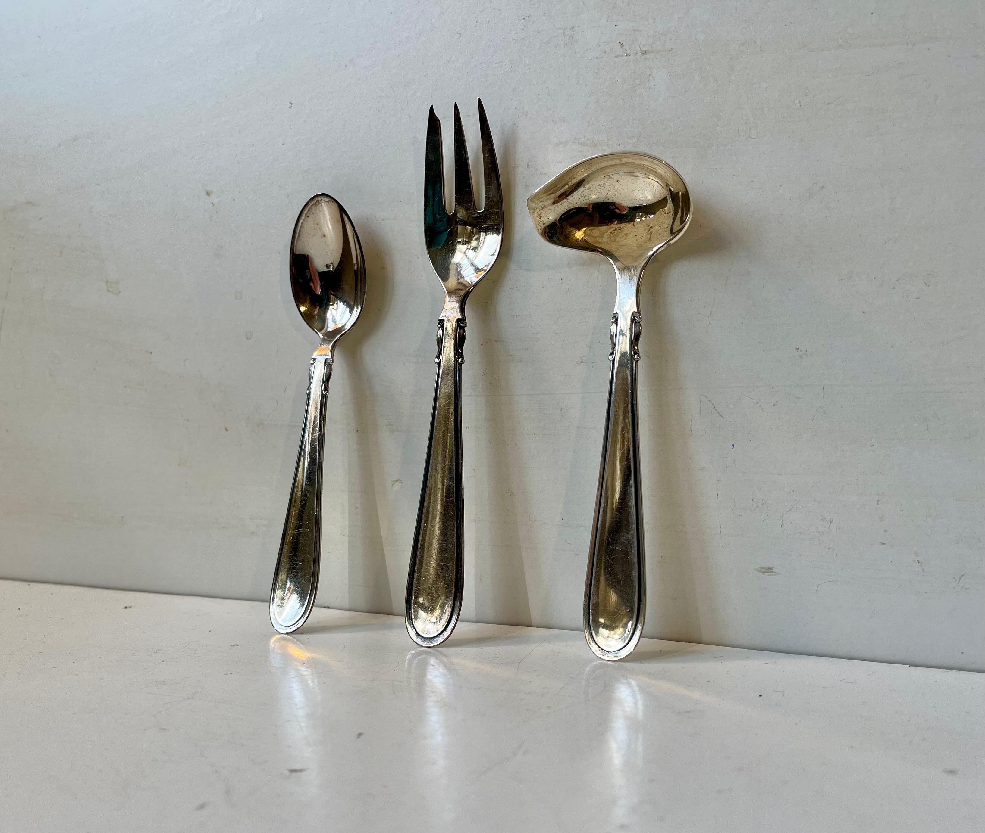 Carl M. Cohr Elite Forchette e Cucchiai da Torta e Caffè in Argento, Set di 25 pezzi in vendita 4