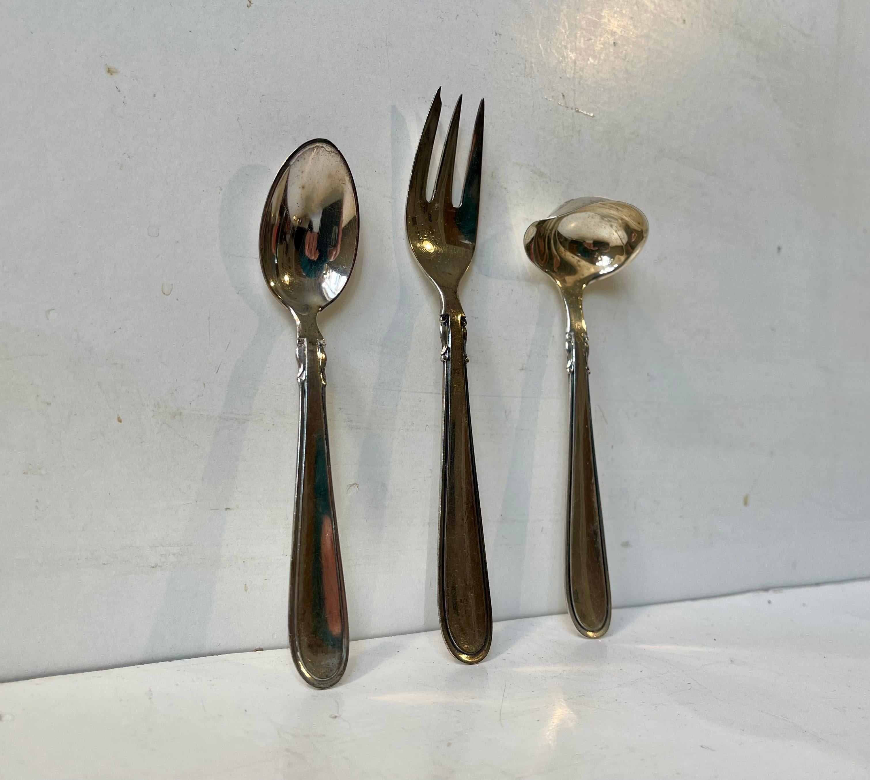 Art Déco Carl M. Cohr Elite Forchette e Cucchiai da Torta e Caffè in Argento, Set di 25 pezzi in vendita