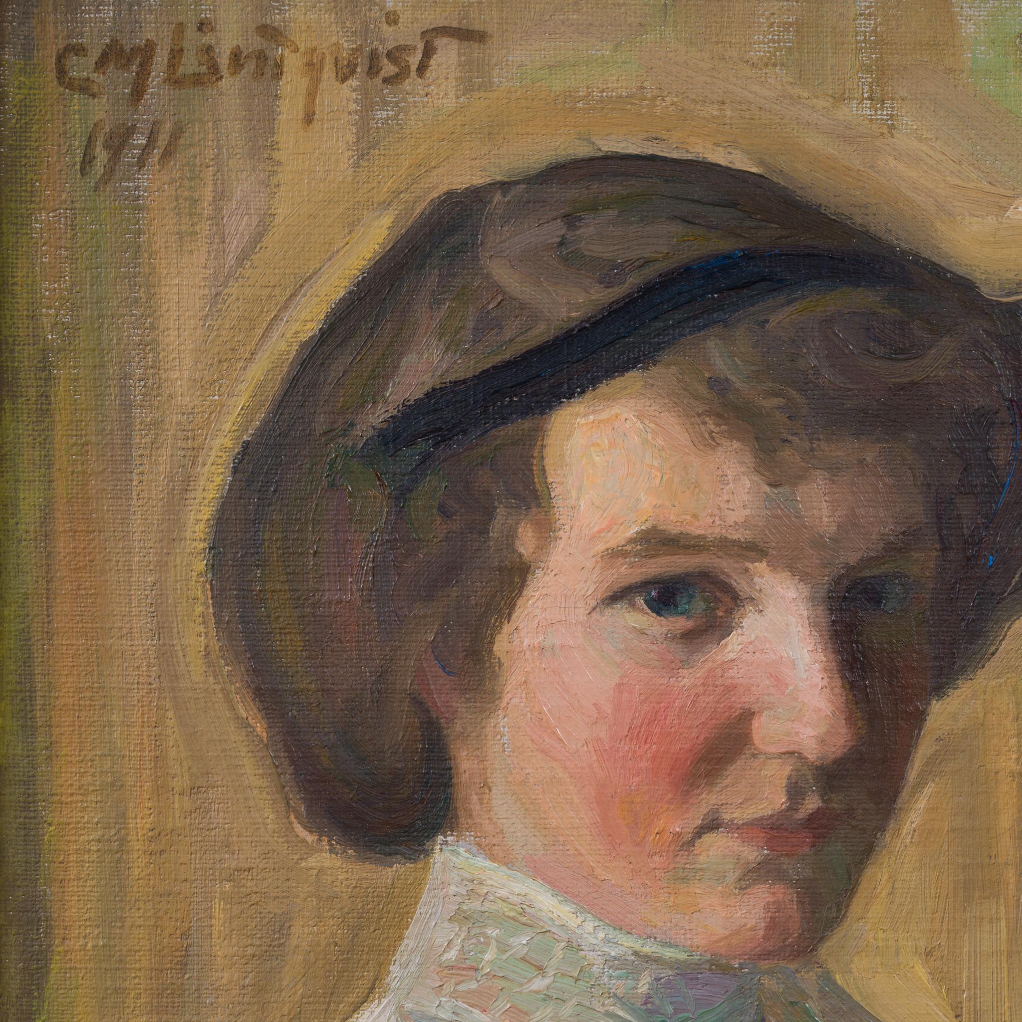 Porträt einer jungen Frau (1911) – Painting von Carl Magnus Lindqvist