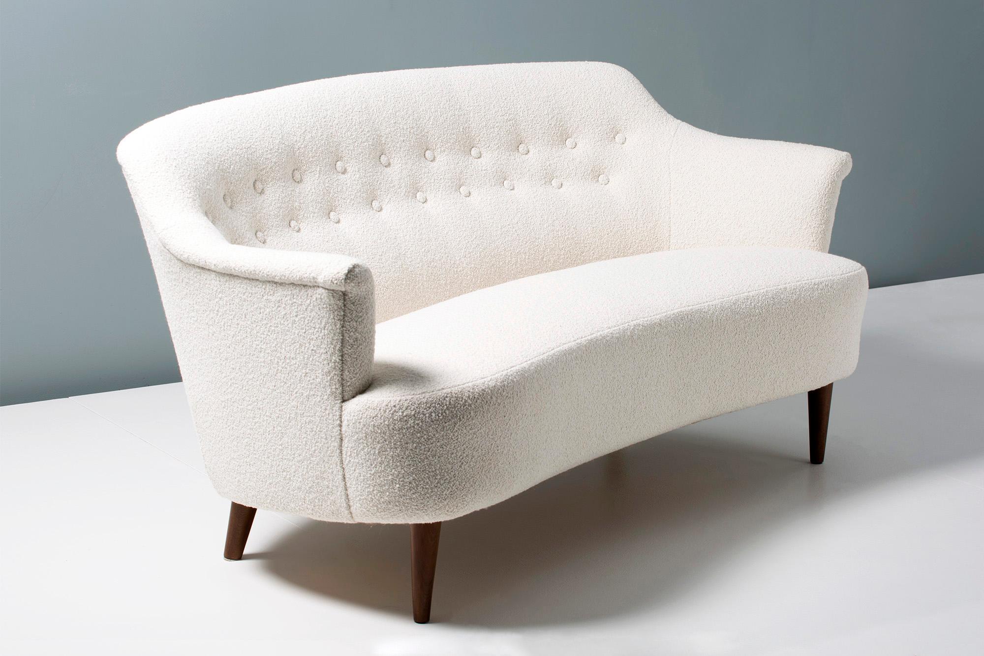Scandinavian Modern Carl Malmsten 1940s Vintage Boucle Sofa For Sale