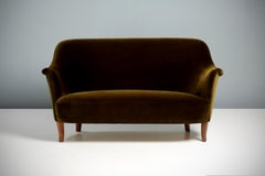 Carl Malmsten Cirkus Sofa aus moosgrünem Samt, 1950er Jahre