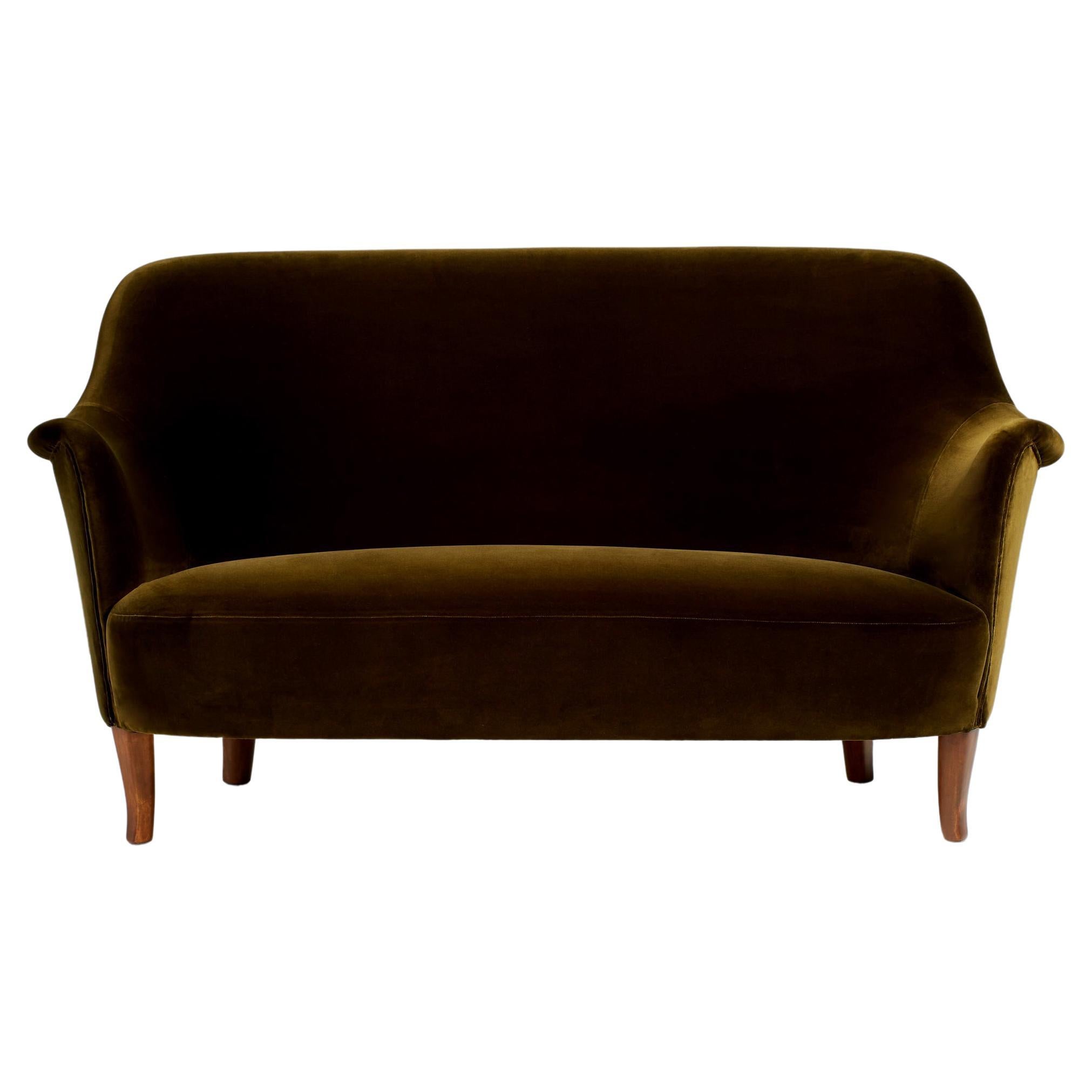 Carl Malmsten 1950s Cirkus Sofa in Moss Green Velvet