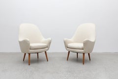 Carl Malmsten Attributed Tall White Upholstered Swedish Lounge Chairs