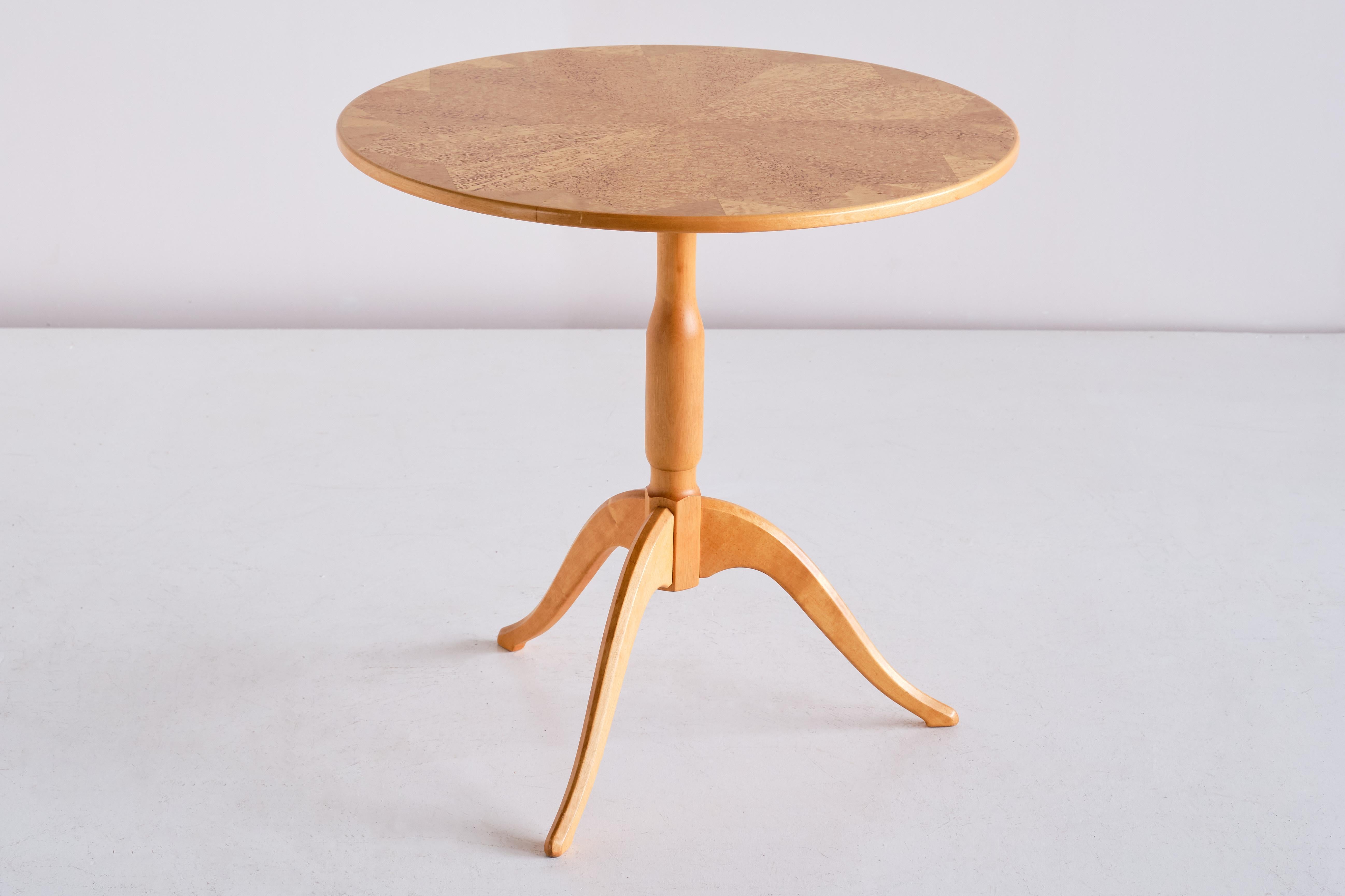 Mid-20th Century Carl Malmsten 'Berg' Three Legged Side Table in Masur Birch, Sweden, 1950s