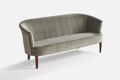 Carl Malmsten, "Berlin" Sofa, Wood, Velvet, Sweden, 1940s