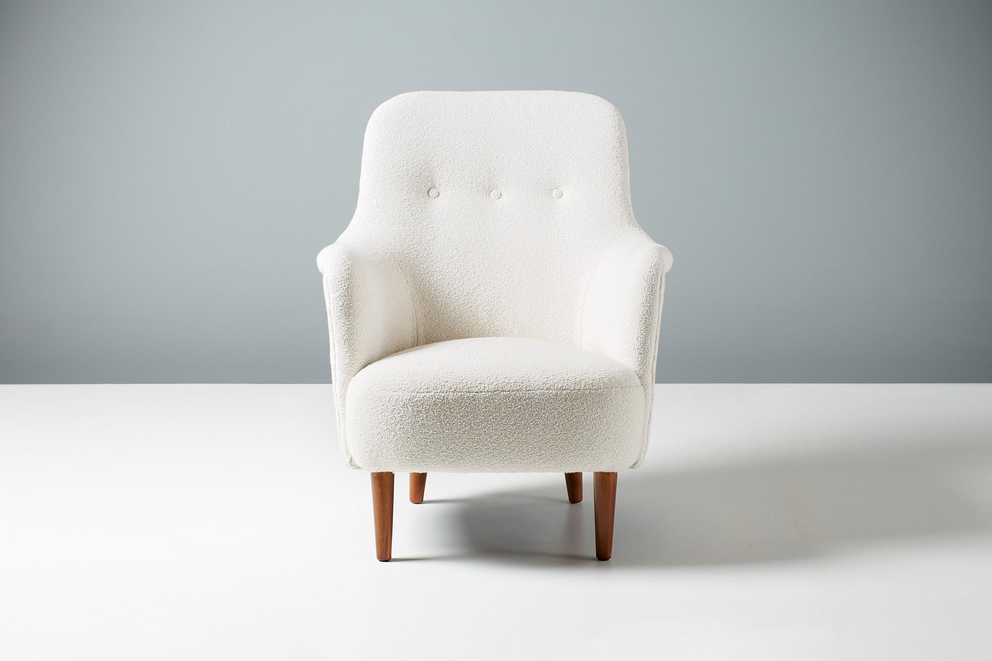 Swedish Carl Malmsten Boucle Samsas Lounge Chair, 1950s For Sale