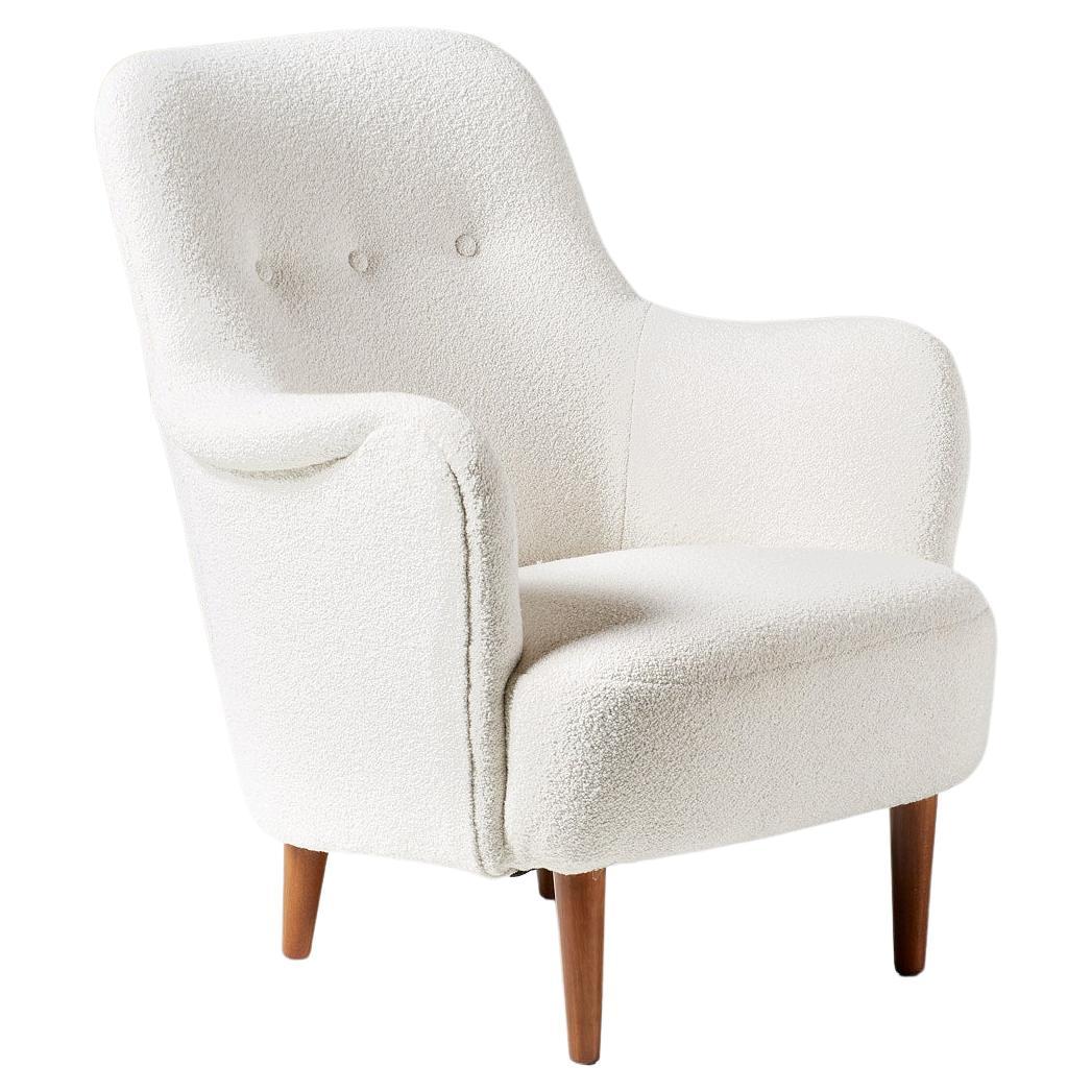 Carl Malmsten Boucle Samsas Lounge Chair, 1950s For Sale