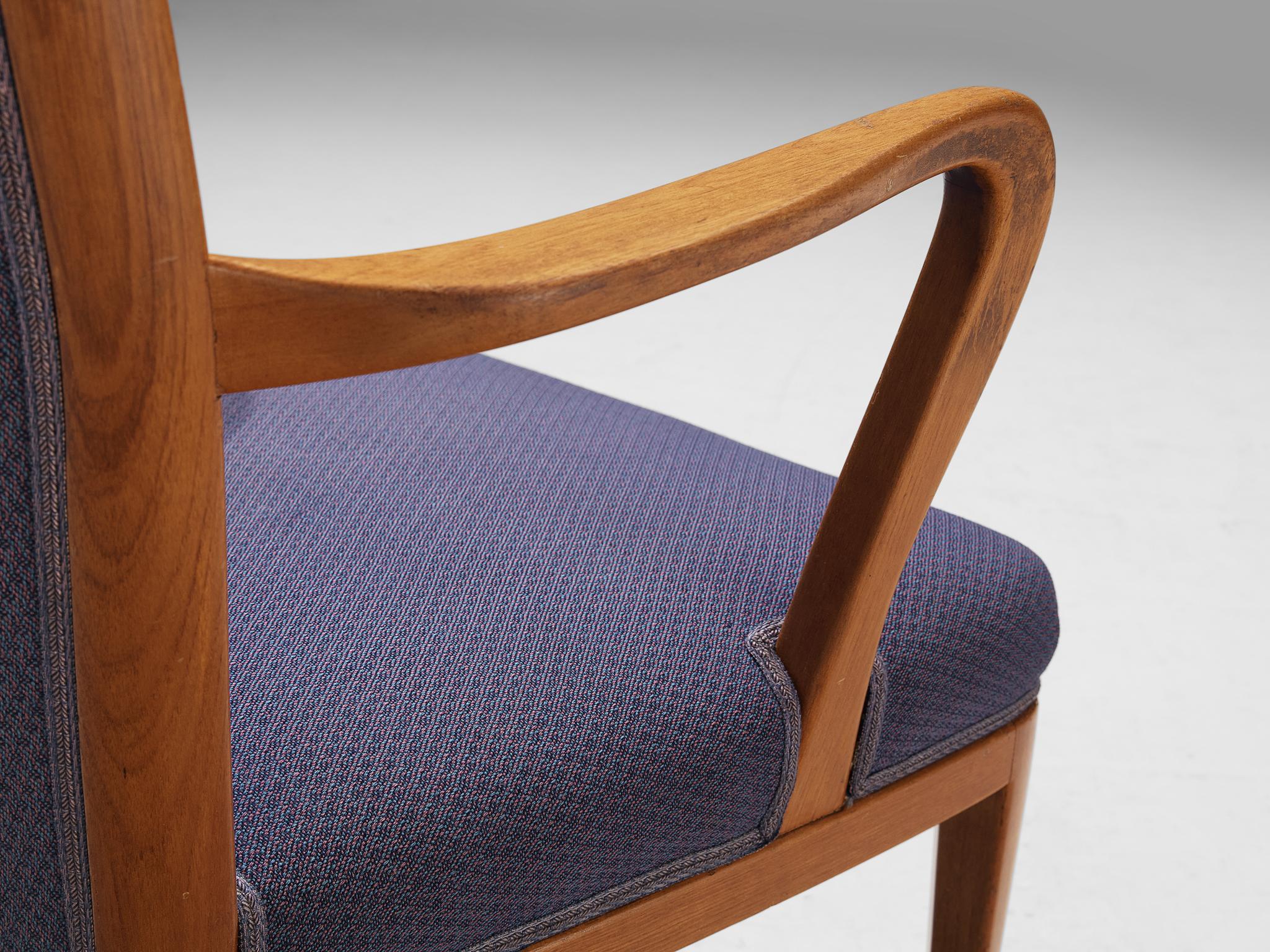 Scandinavian Modern Carl Malmsten Dining Chair in Teak and Purple Upholstery 