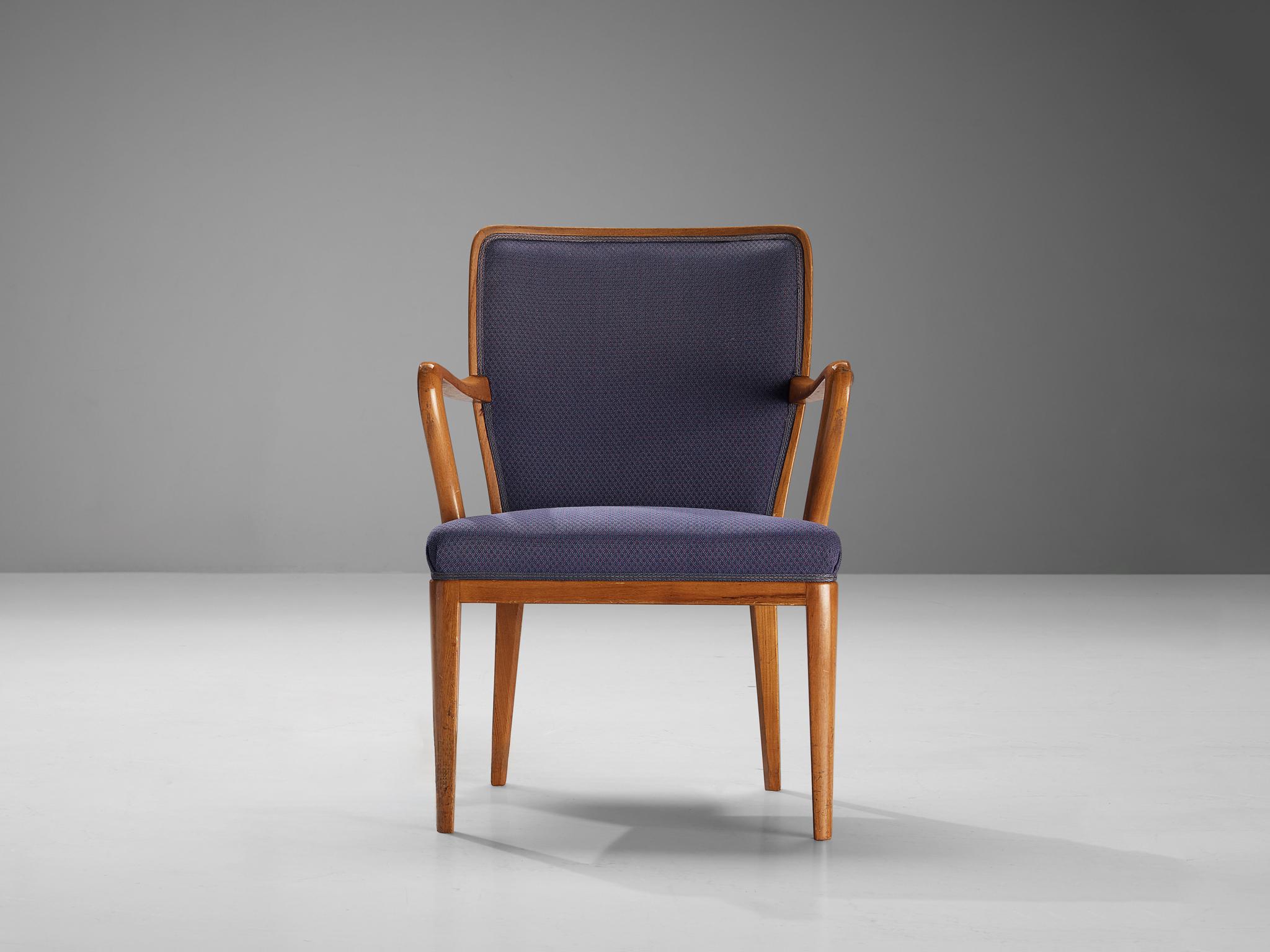 Swedish Carl Malmsten Dining Chair in Teak and Purple Upholstery  For Sale